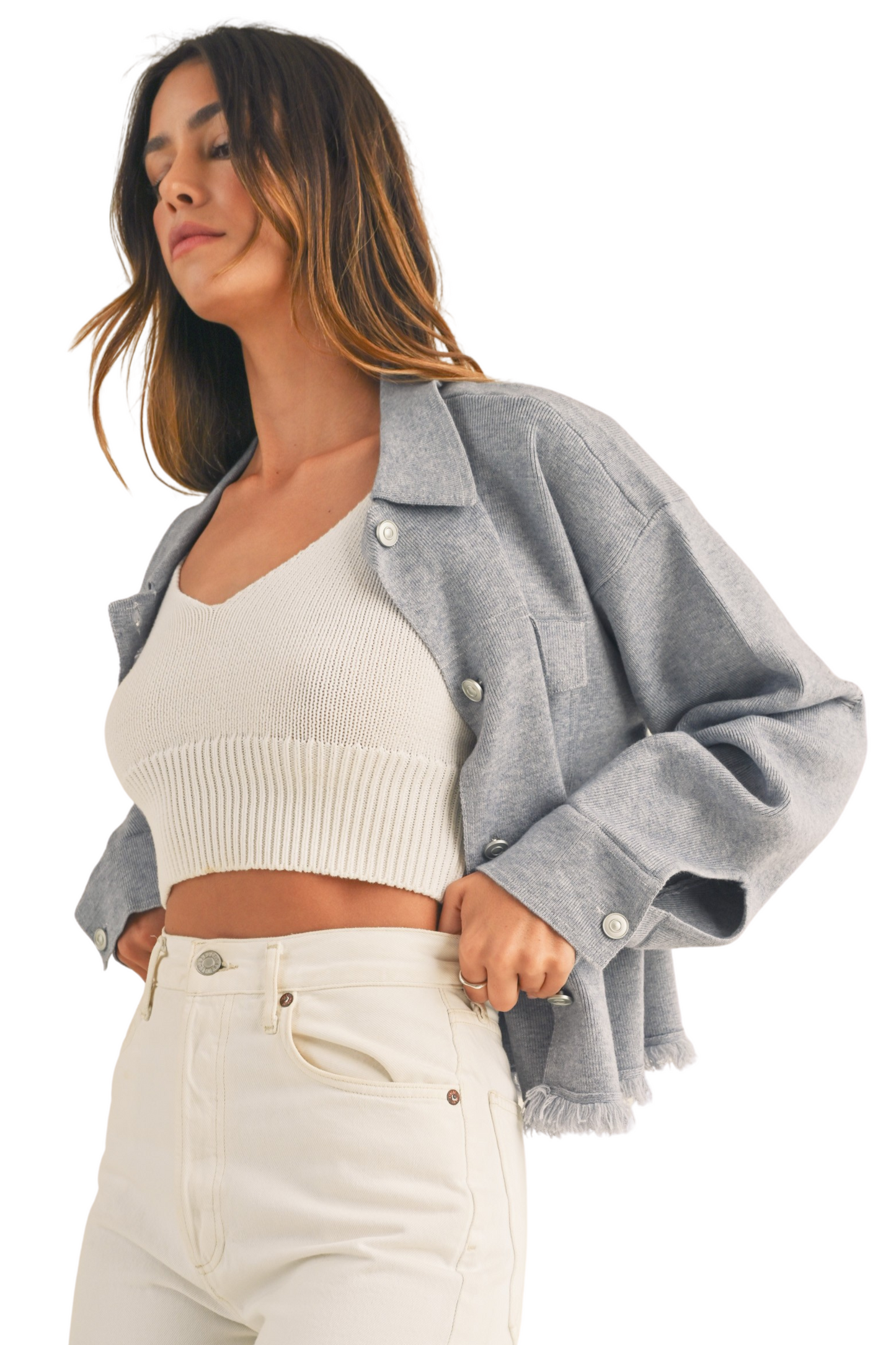 Fringed Oversized Knit Sweater Jacket