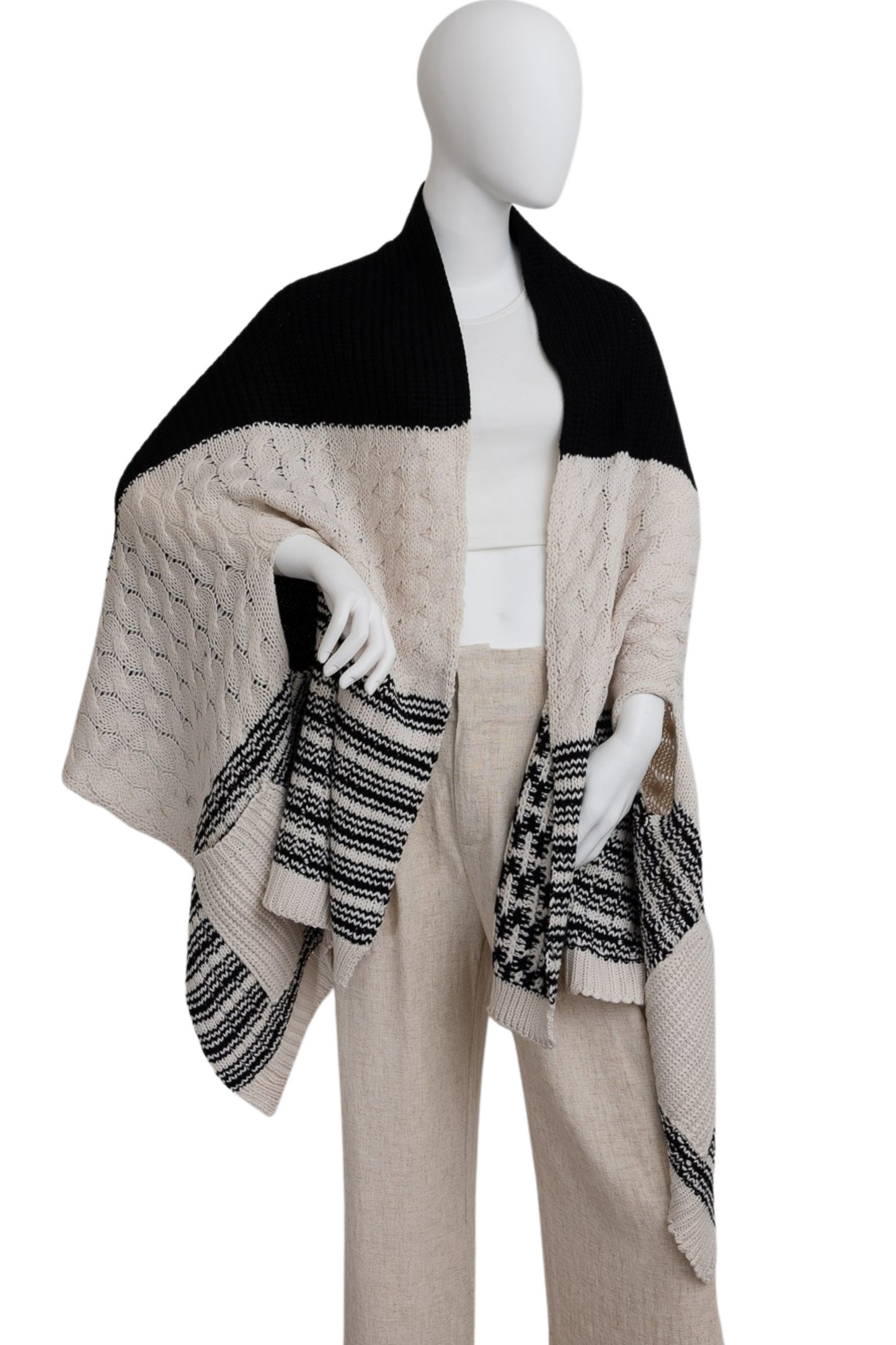 Pocket Two Tone Striped Shawl or Scarf with Arm Holes