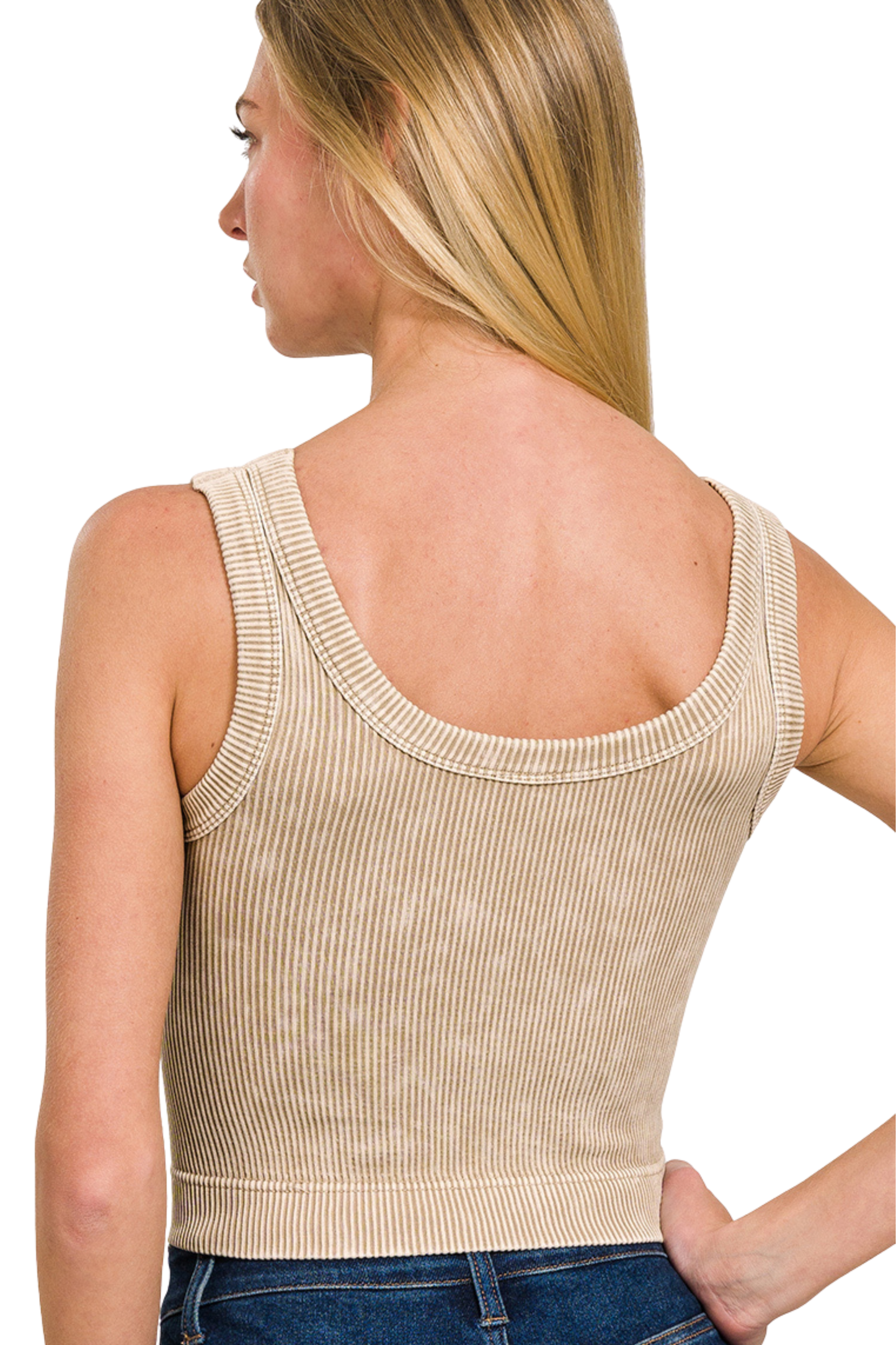 Stone Washed Ribbed Cropped Tank Top