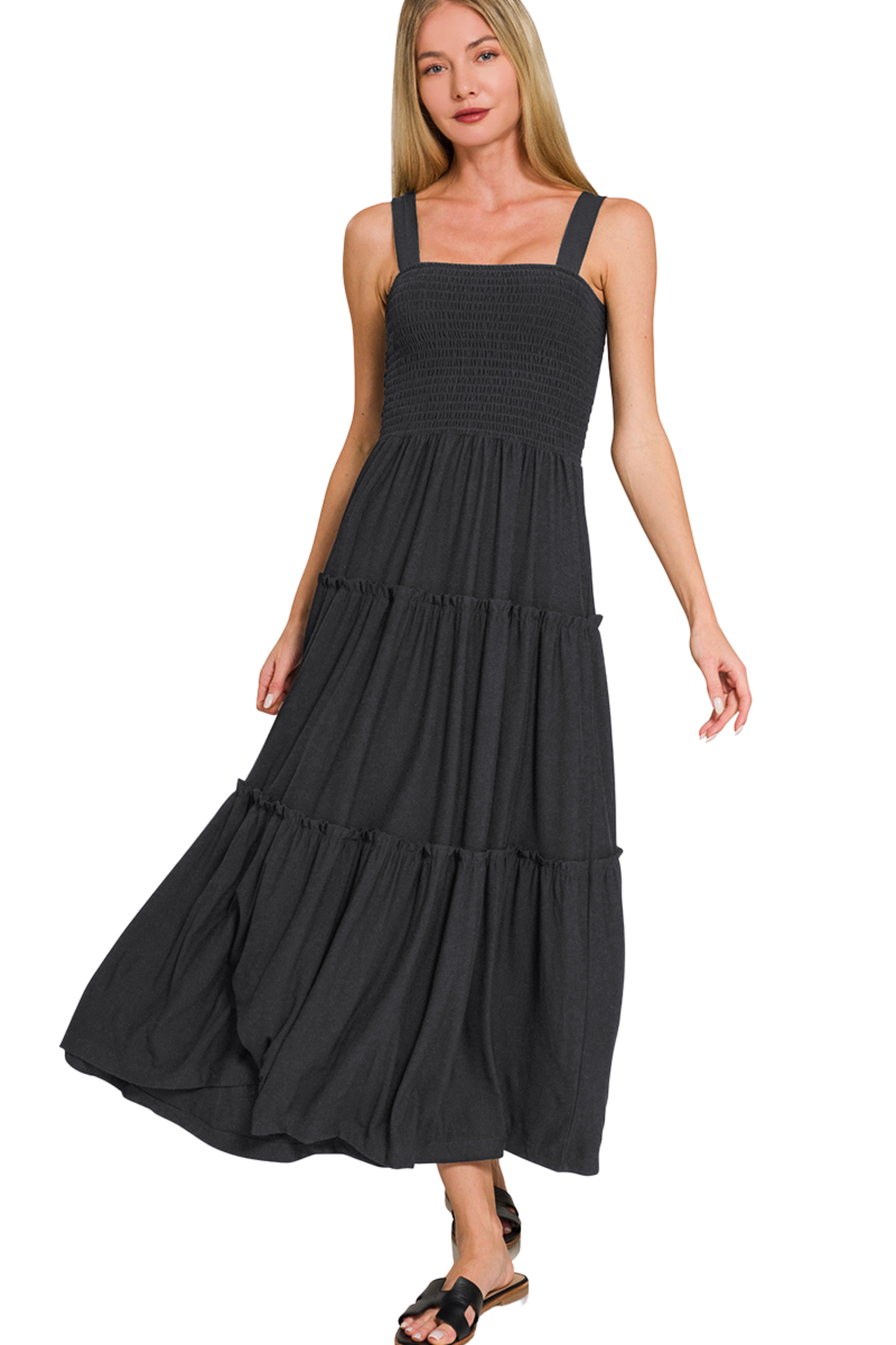 Smocked & Tiered Midi Dress