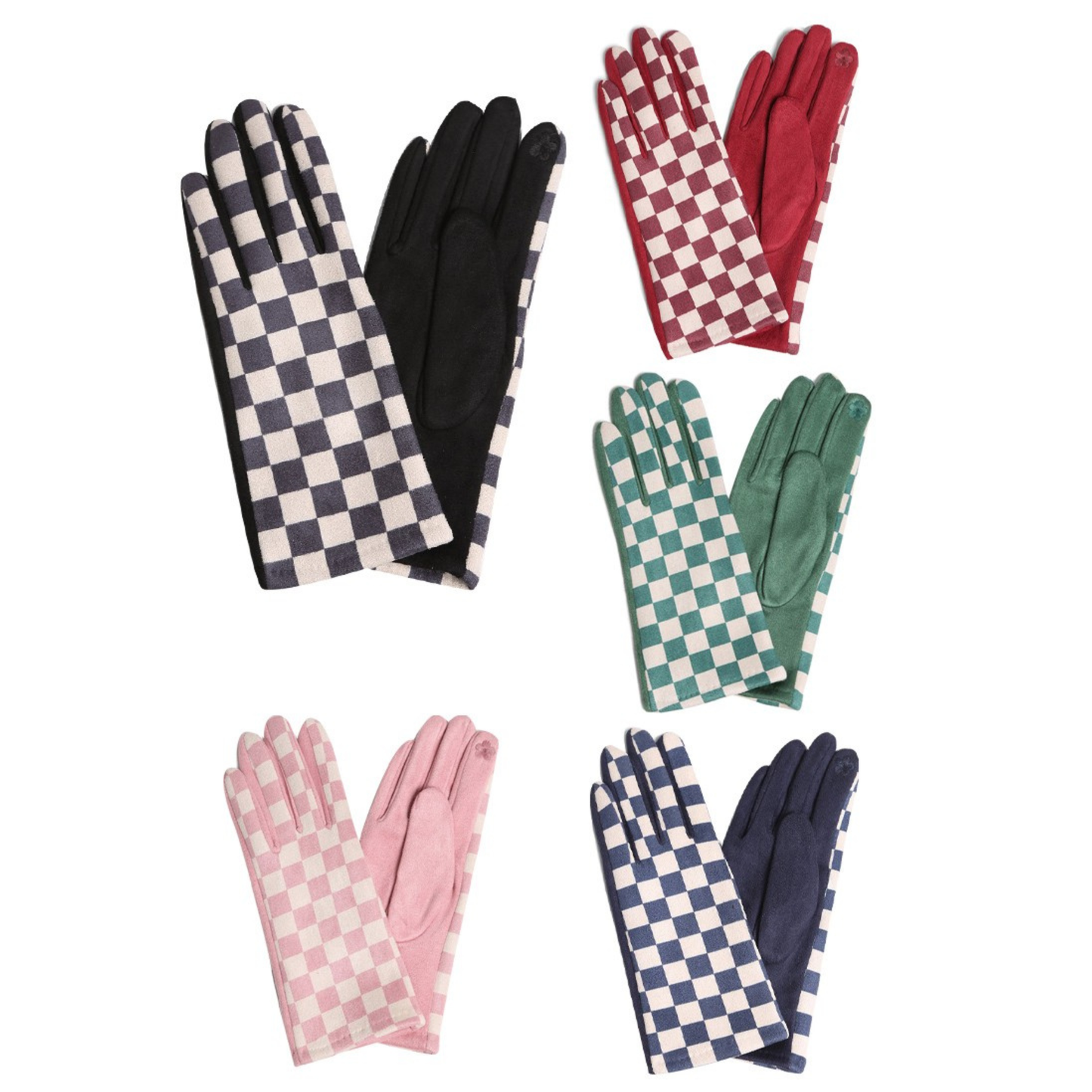 Faux Suede Checkered Gloves