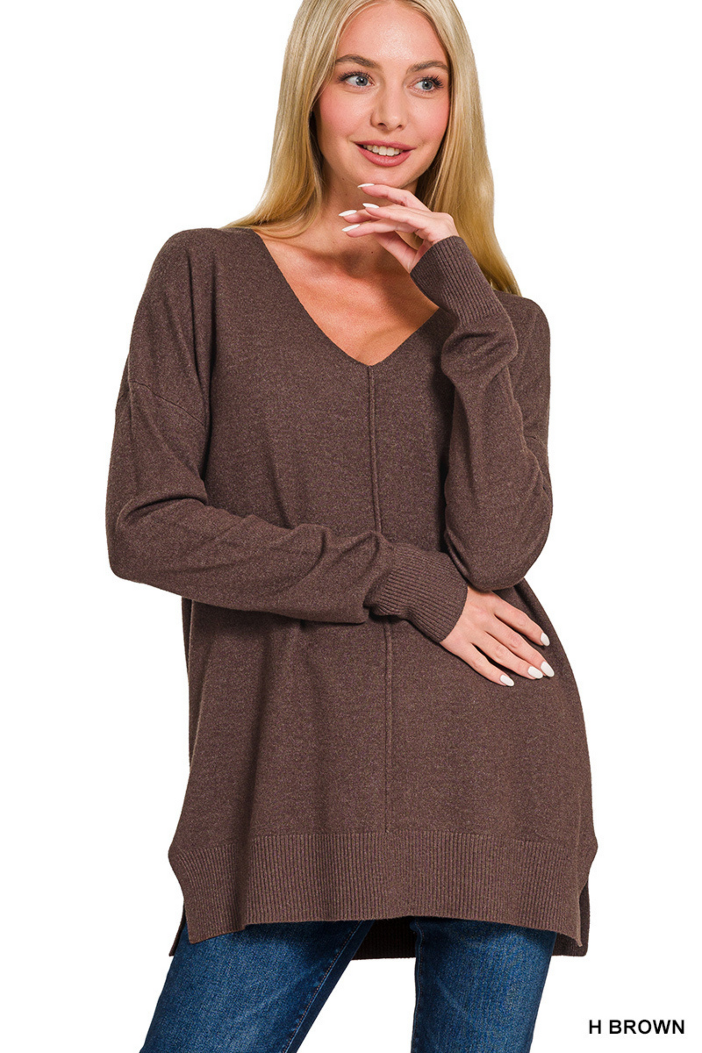 Front Seam V Neck Sweater