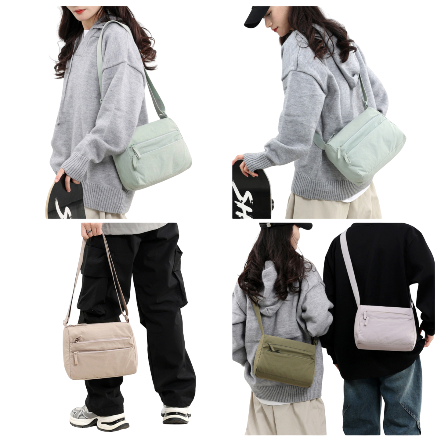 Sporty Nylon Double Zipper Crossbody Bag