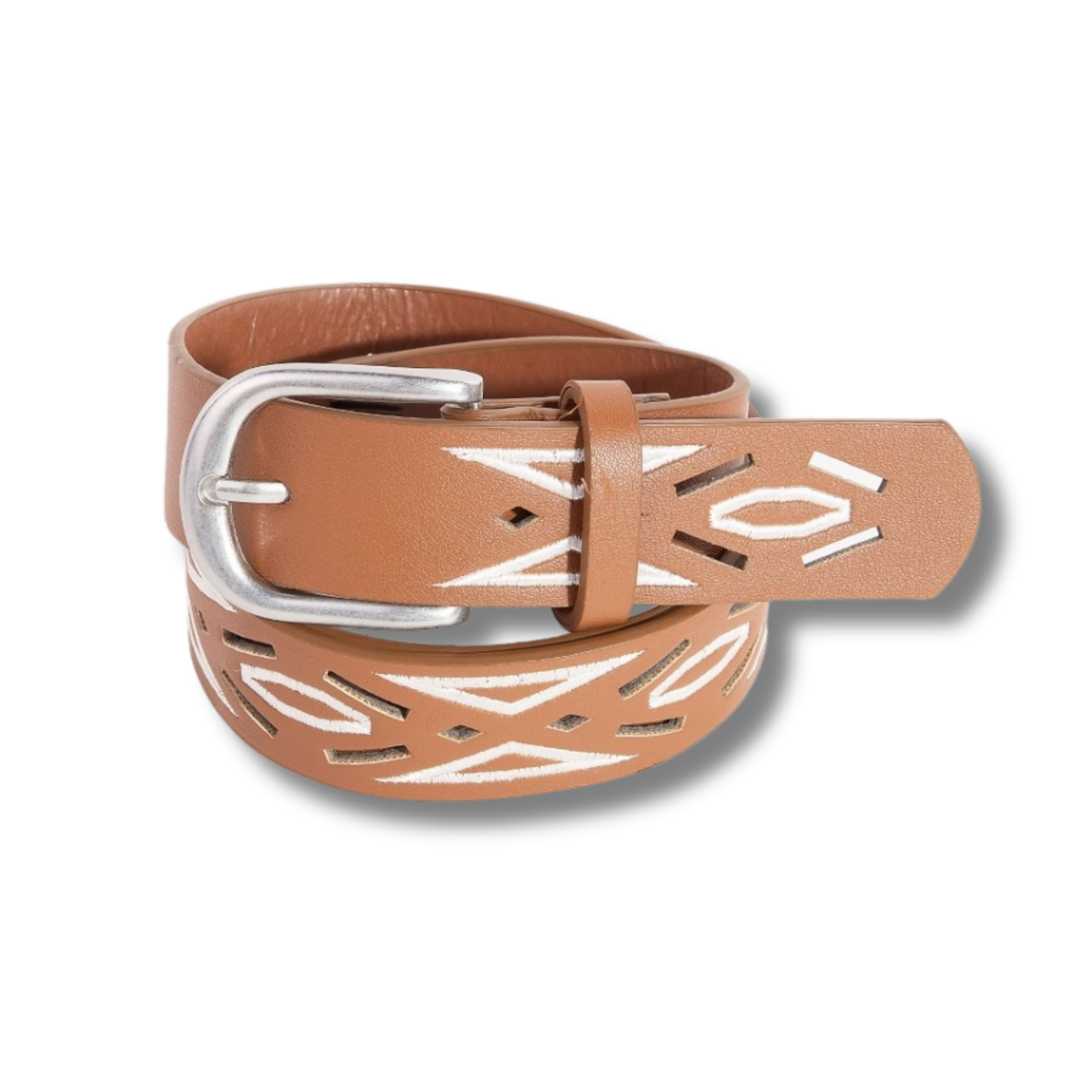 Geometric Slit Accents Vegan Leather Belt