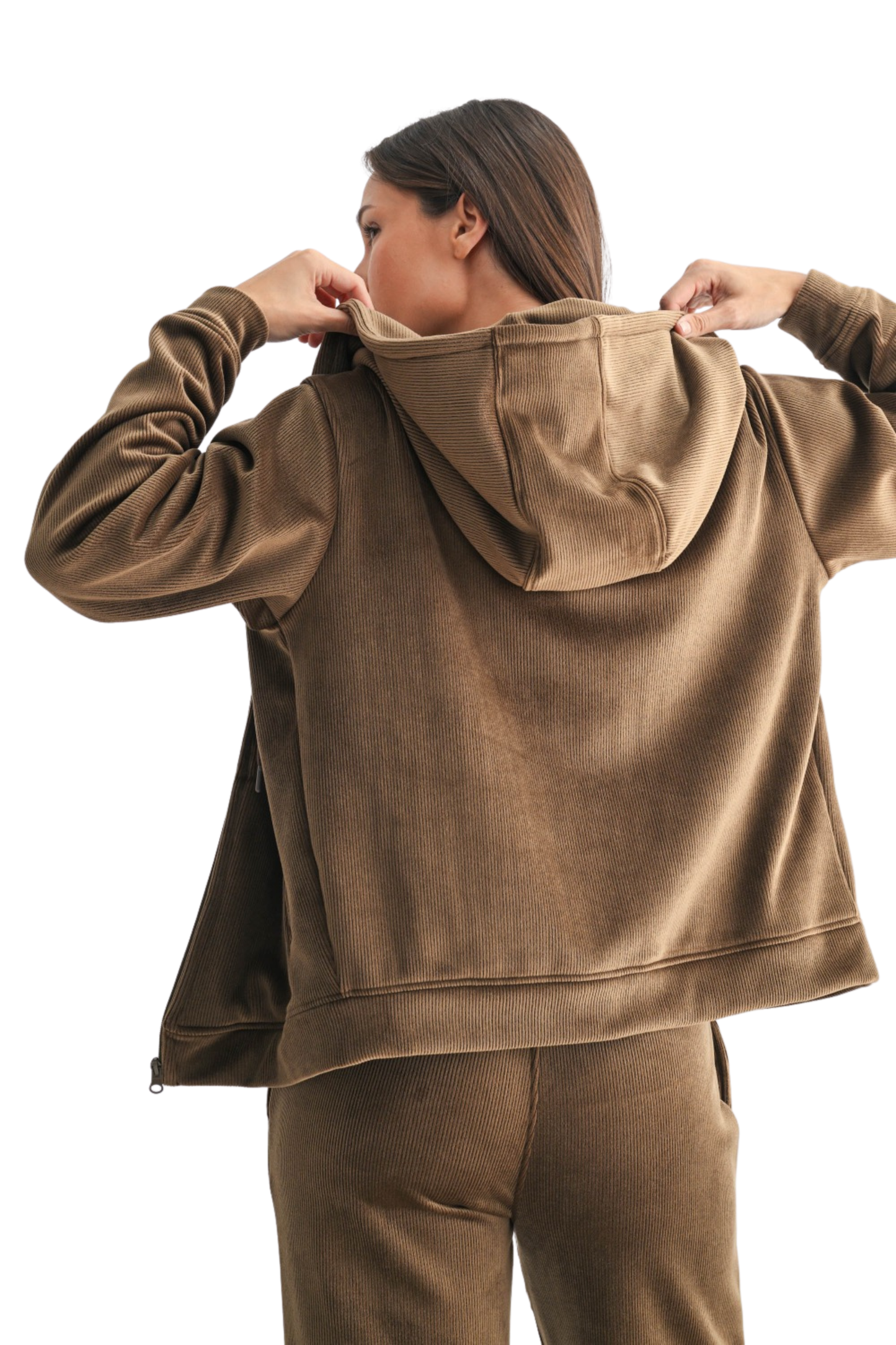 Plush Corduroy Zip Up Hoodie