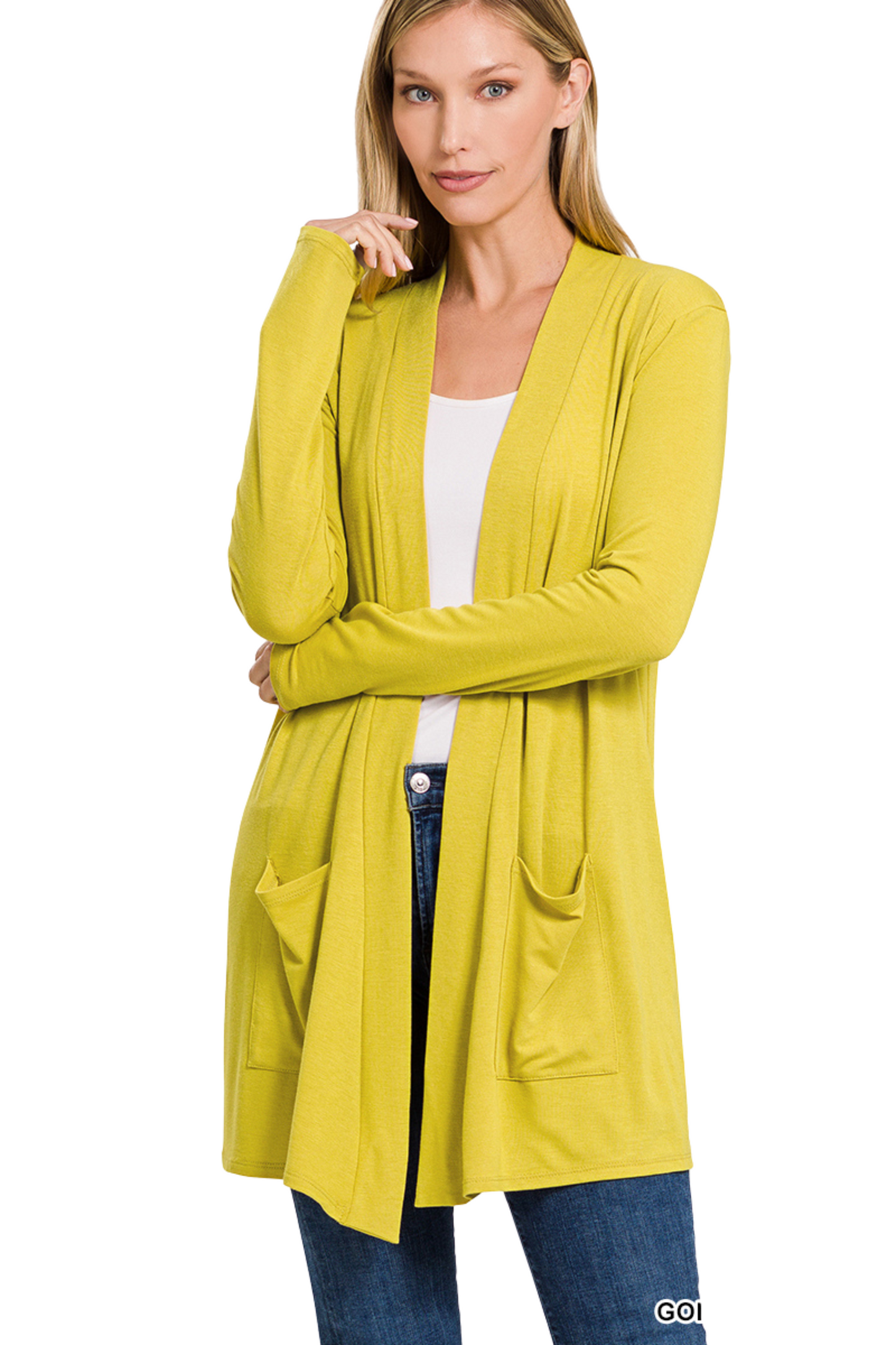 Long Basic Open Cardigan with Slouchy Pockets
