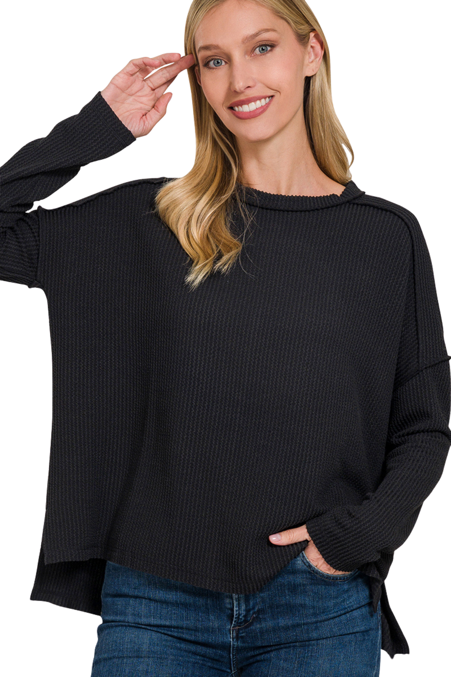 Cord Ribbed Long Sleeve Top