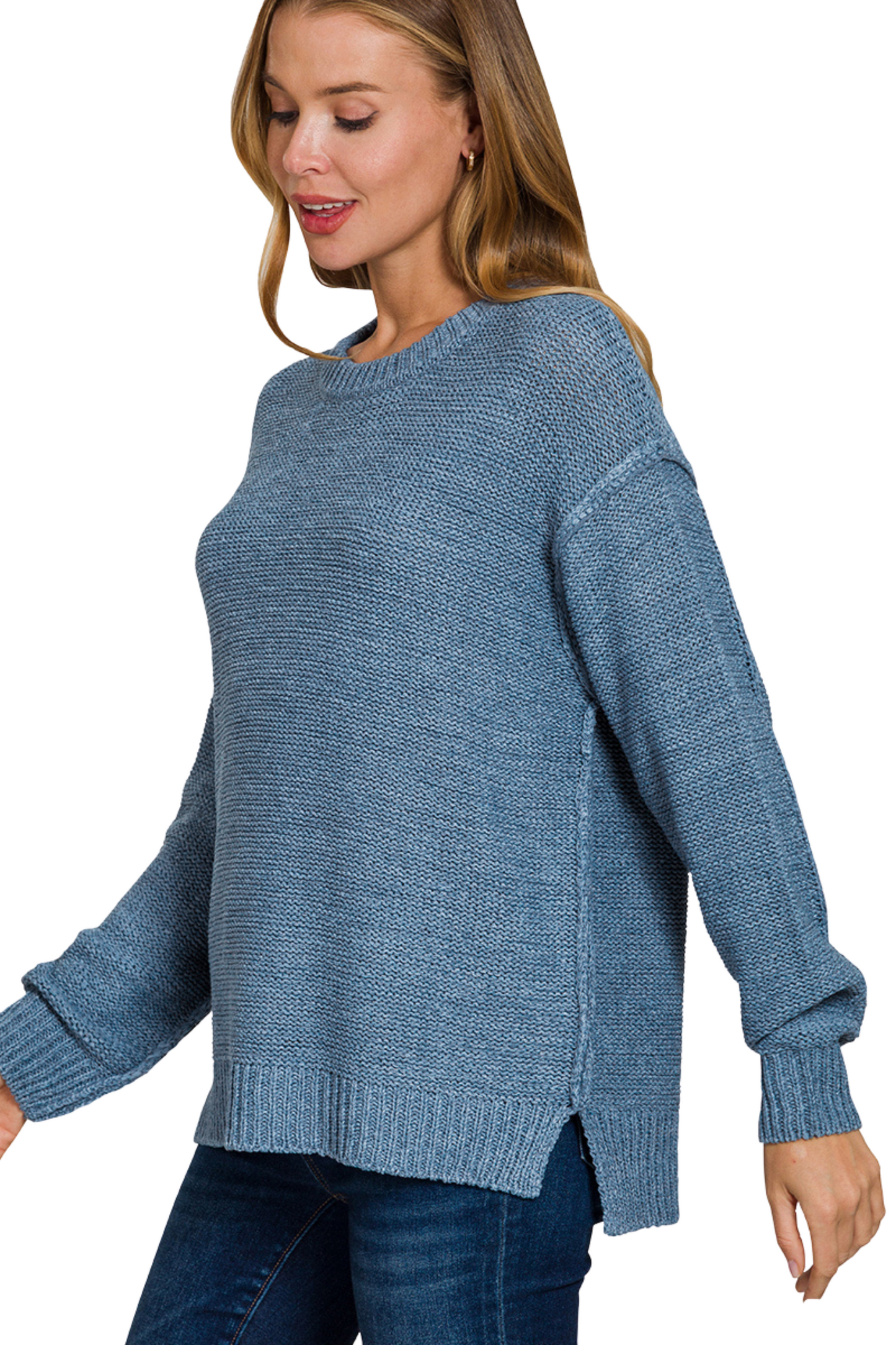 Exposed Seam Knit Crew Neck Sweater