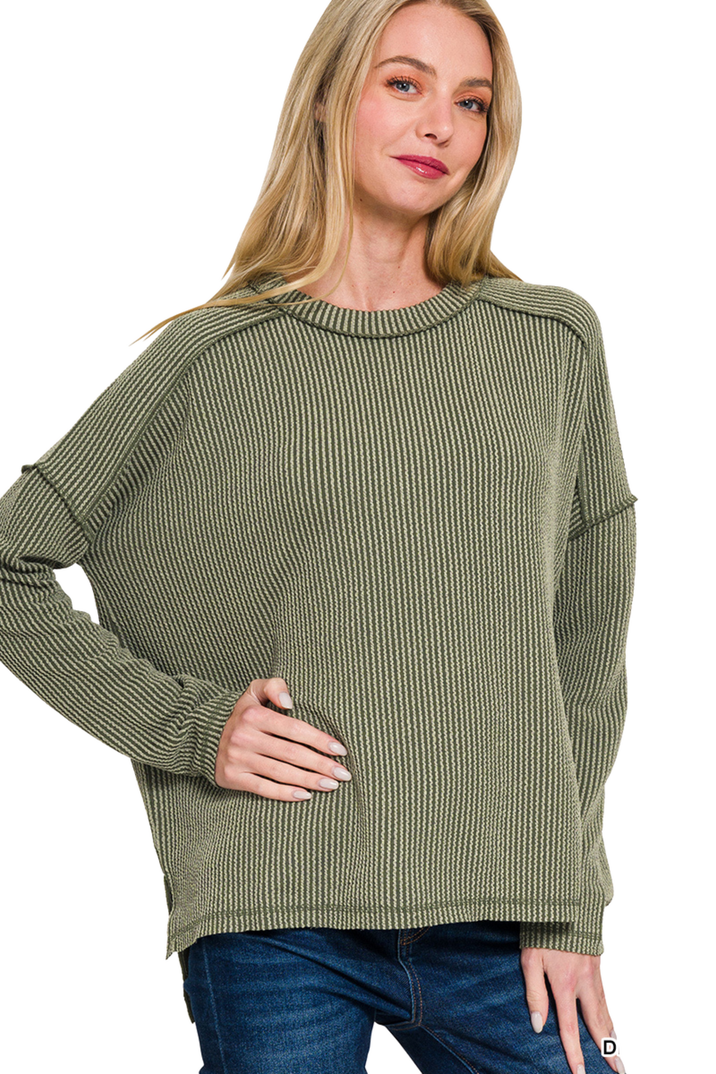 Cord Ribbed Long Sleeve Top