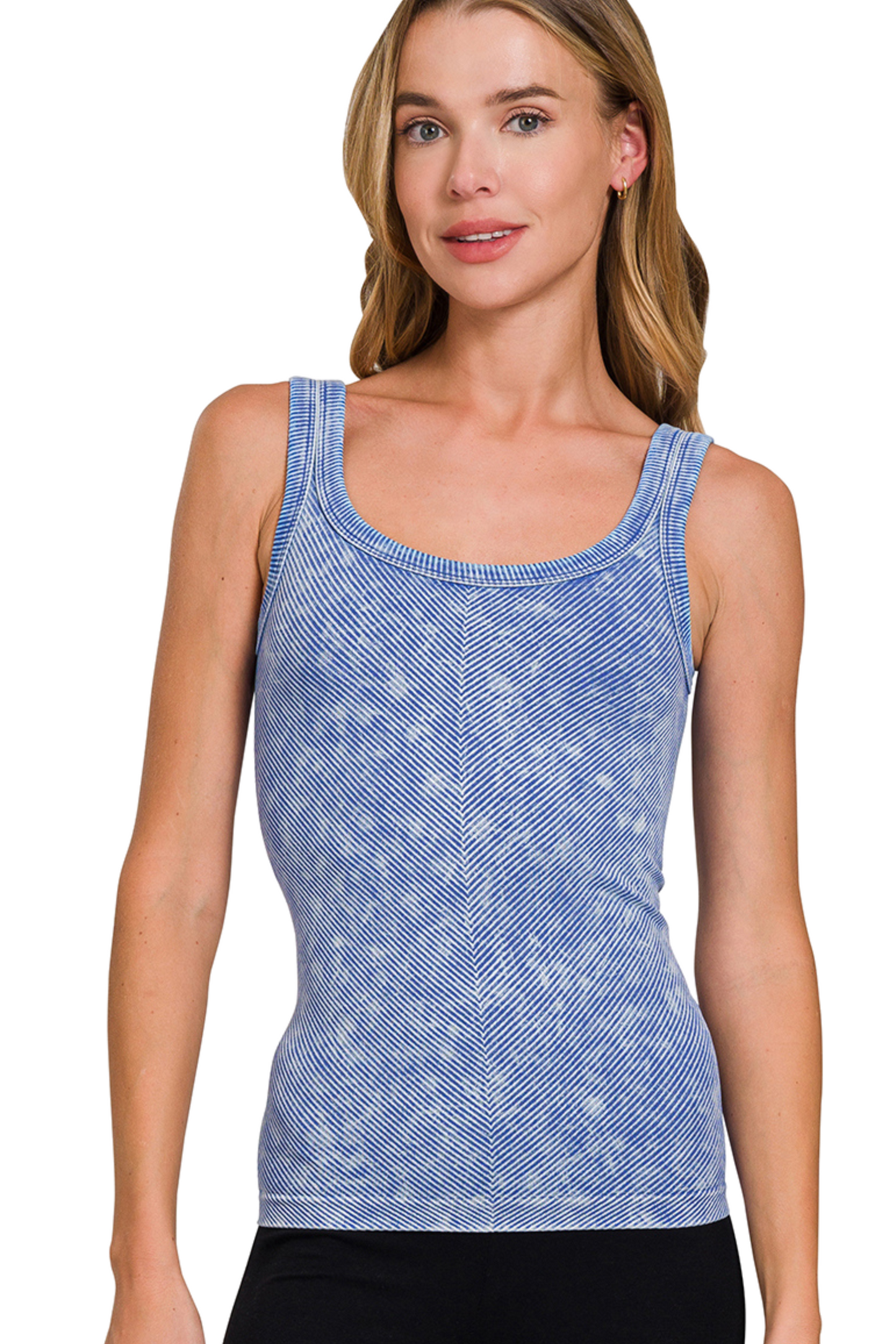 Stone Washed Ribbed Scoop Neck Tank Top