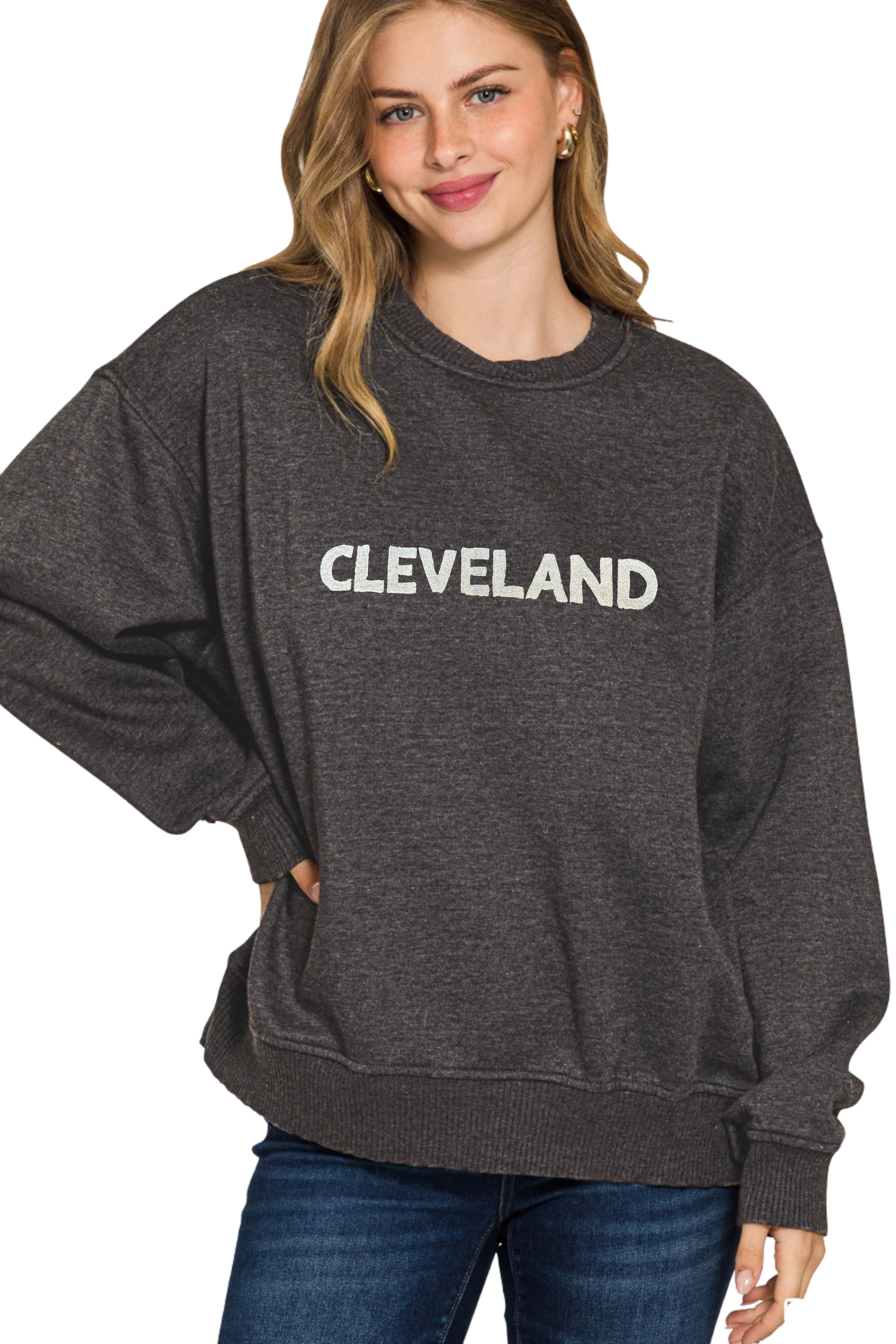 Cleveland Hand Stamped Super Soft Cross Neckline Pullover