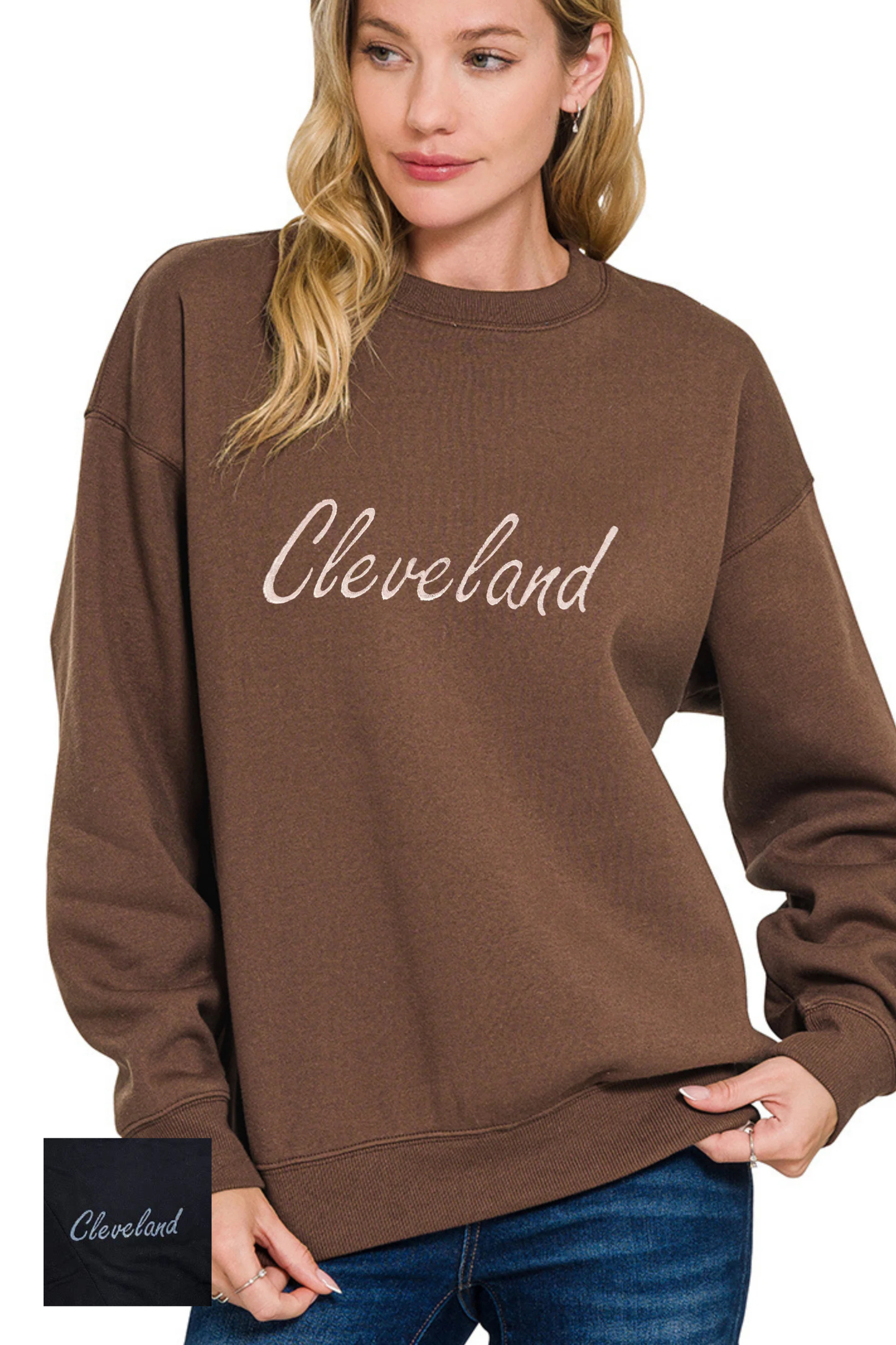 Script Cleveland Hand Stamped Fleece Pullover