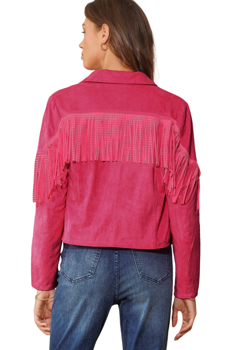 (Large) Solid Faux Suede Cropped Fringe Jacket