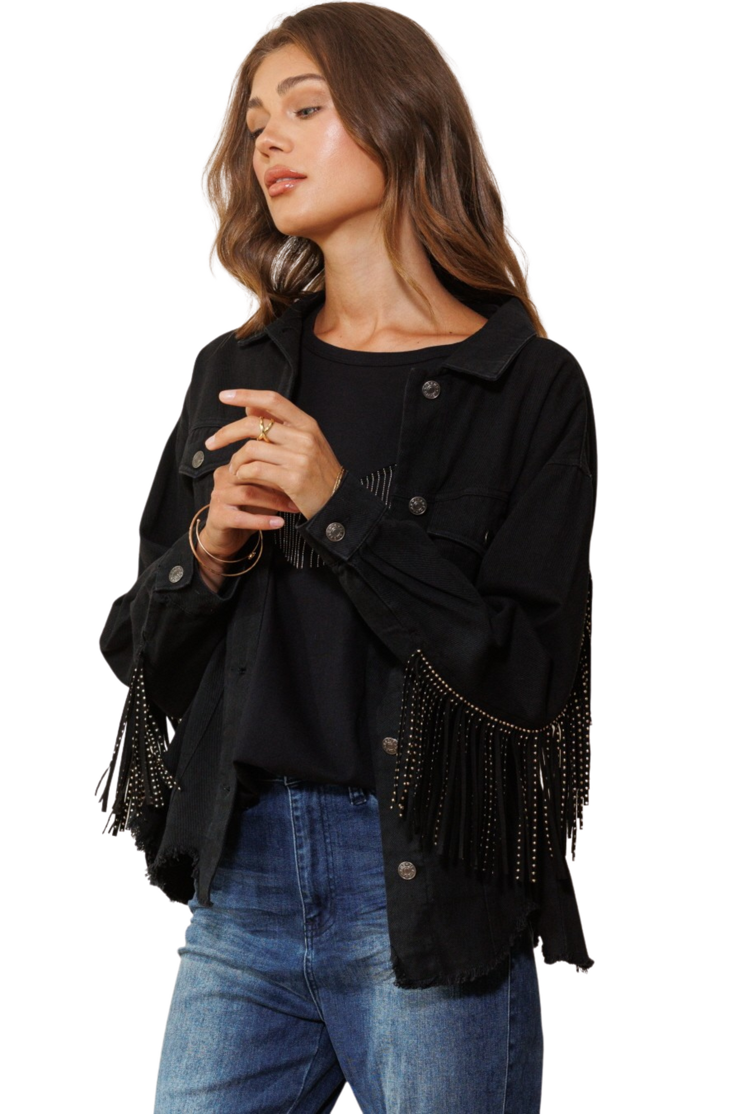 Solid Back Fringe Jacket