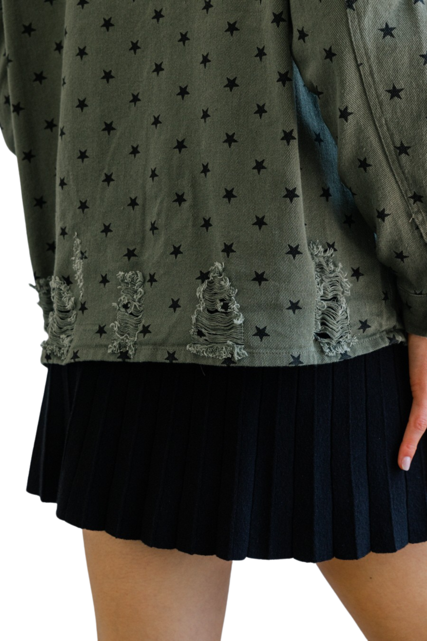 Washed Print Star Button Down Jacket