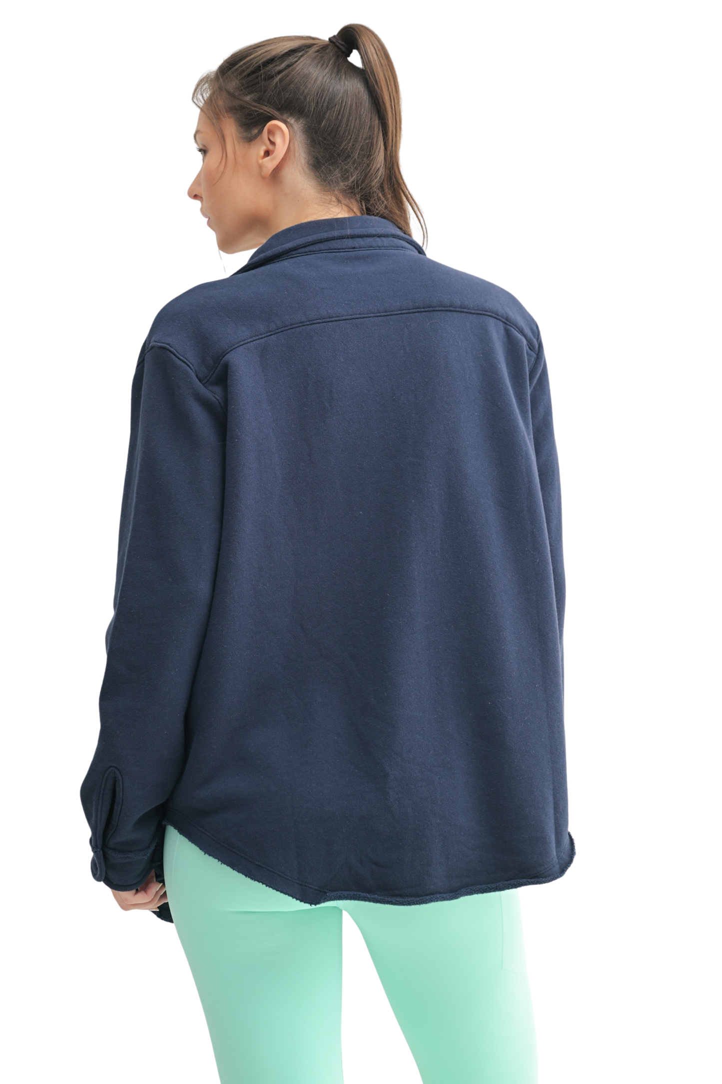 Raw Edge Cotton Button Down Shacket