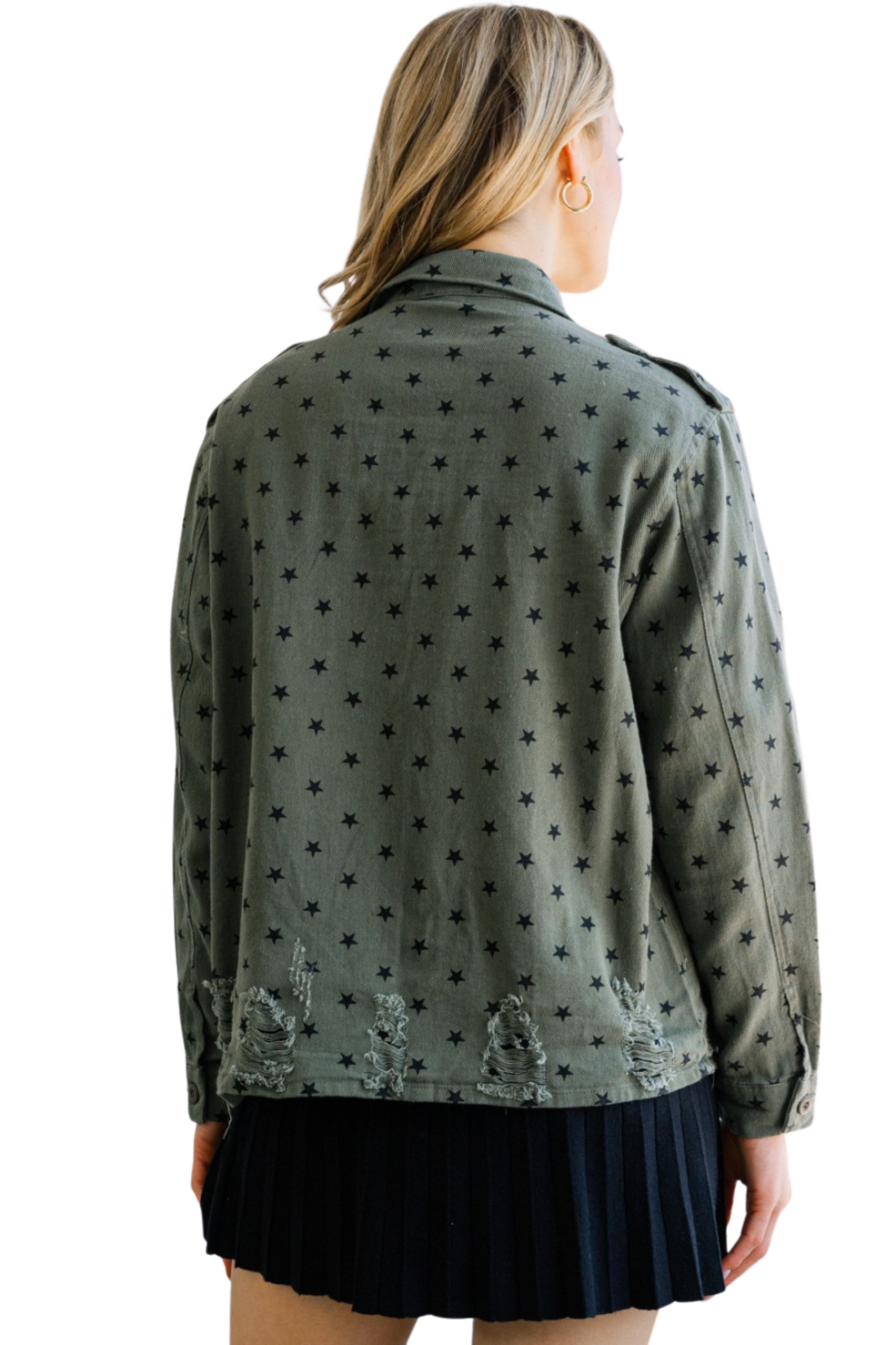 Washed Print Star Button Down Jacket