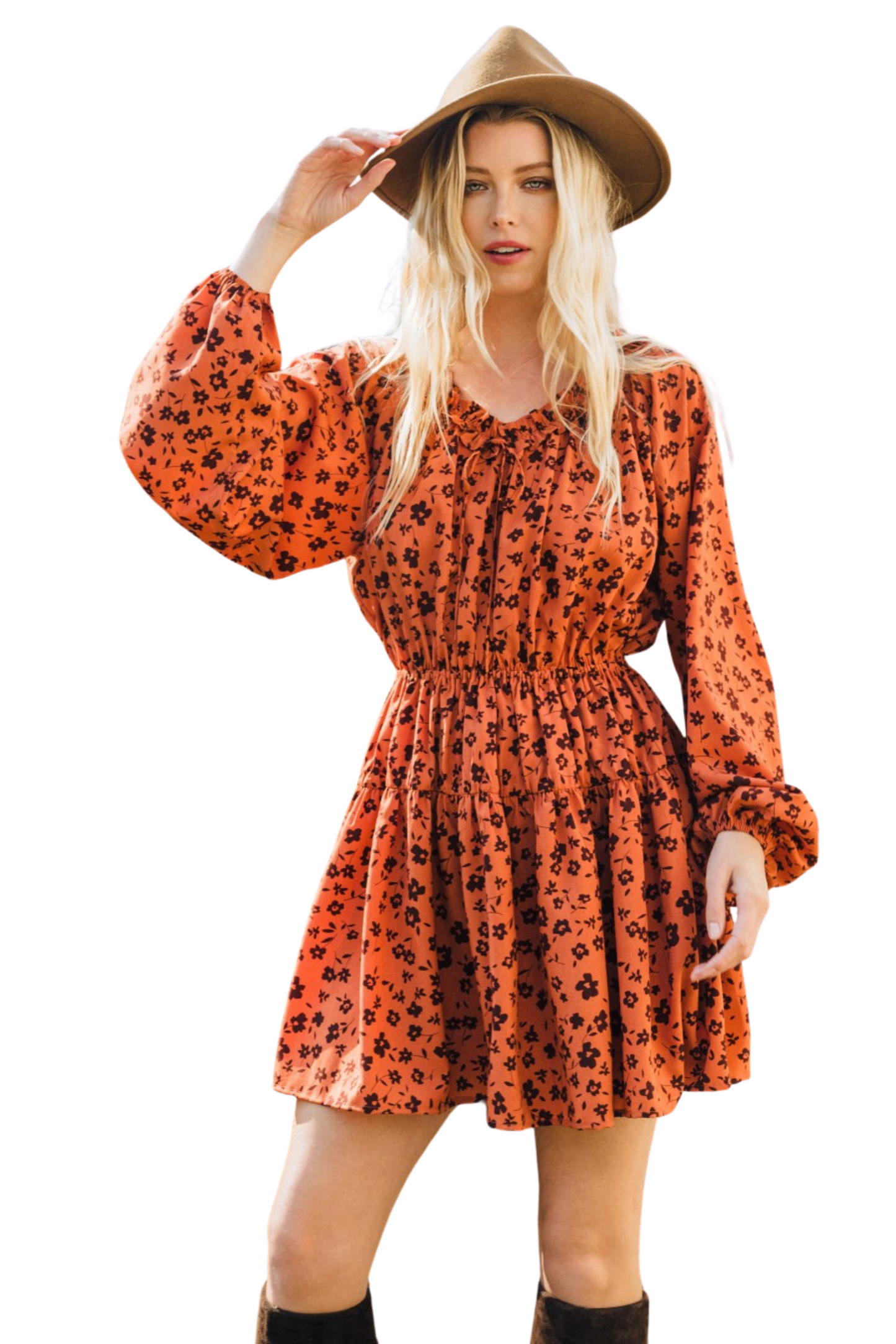 Drawstring Floral Mini Dress