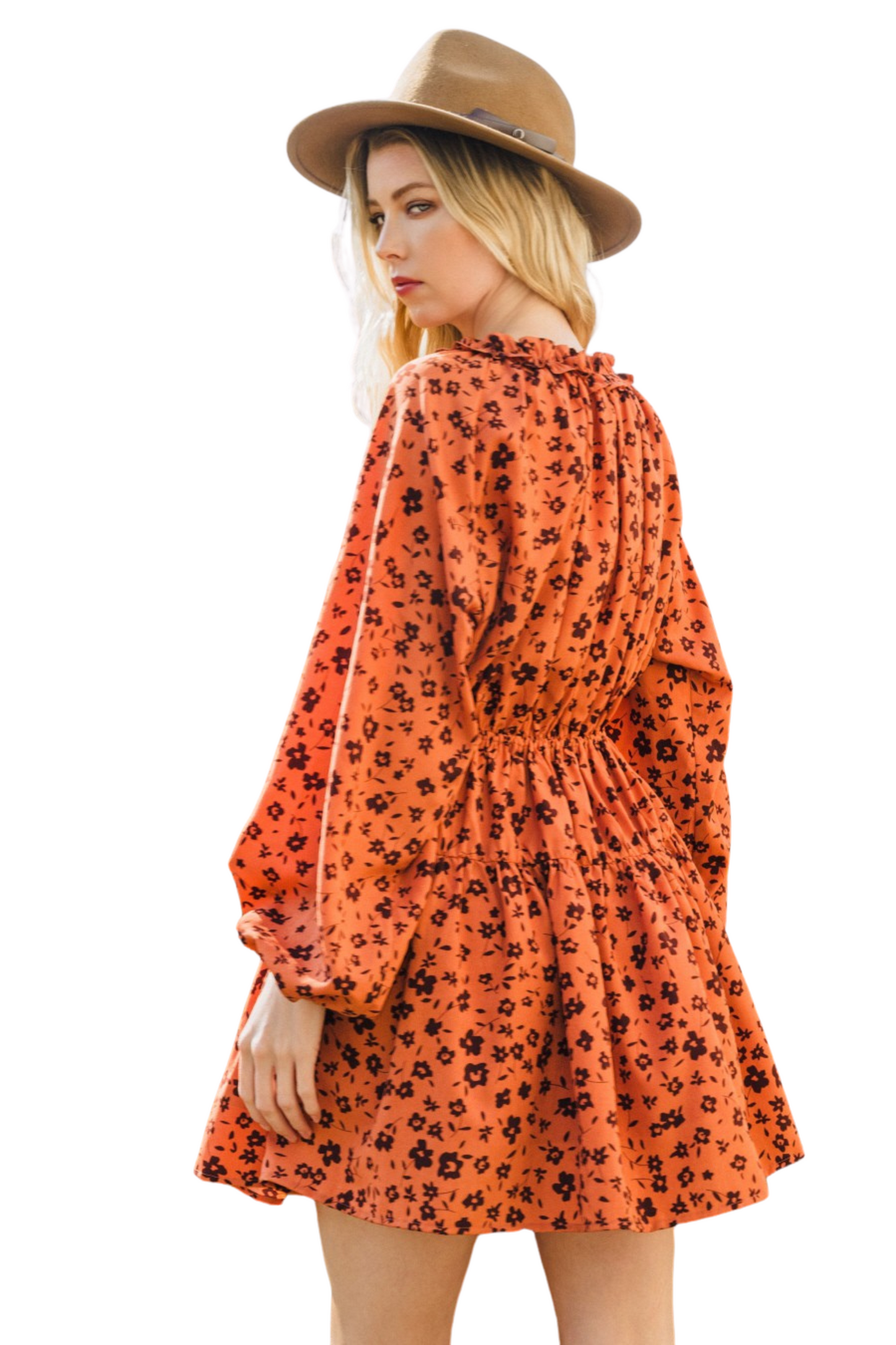 Drawstring Floral Mini Dress