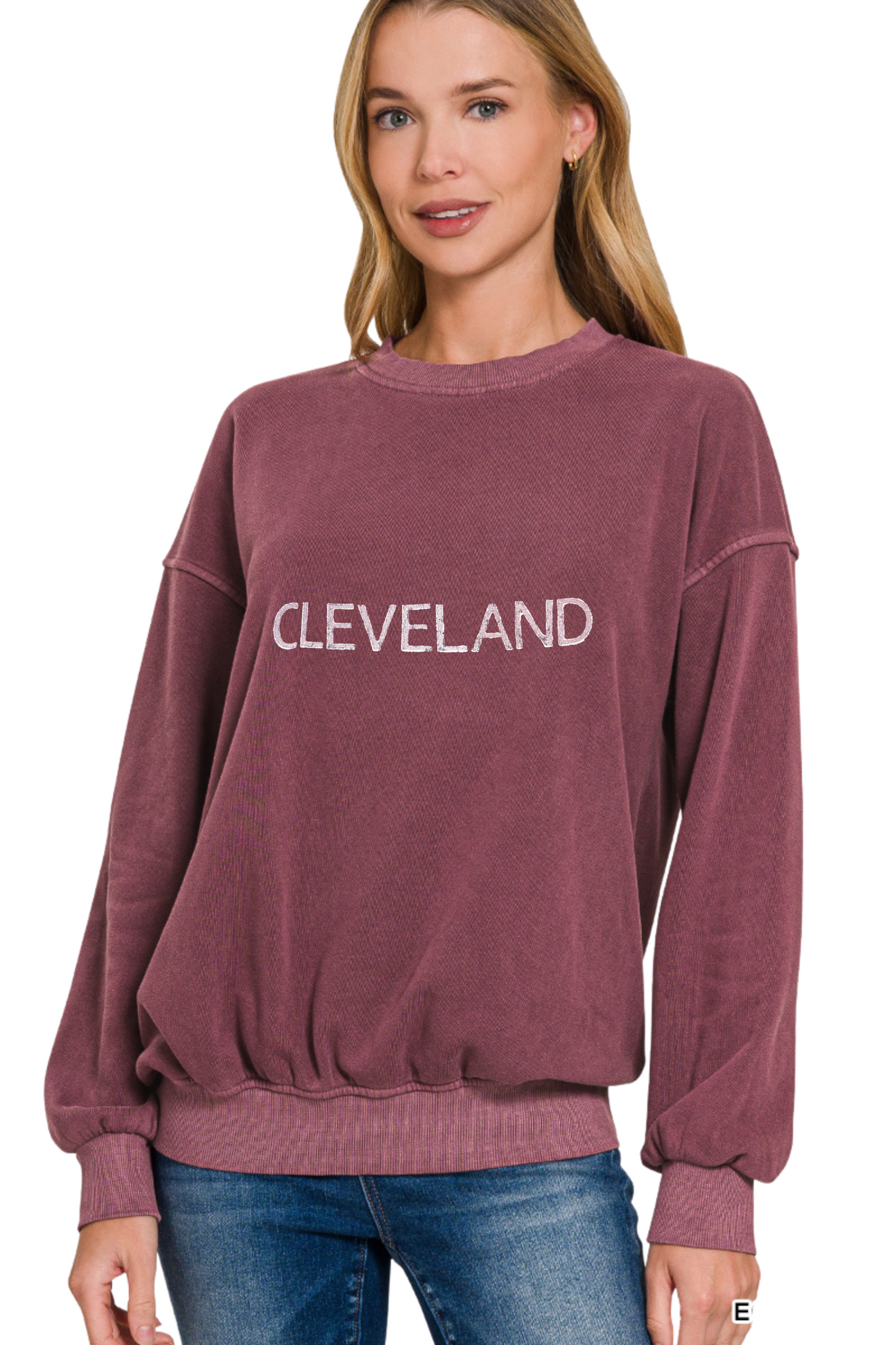 Cleveland Hand Stamped Pigment Dyed Fleece Crewneck Sweatshirt