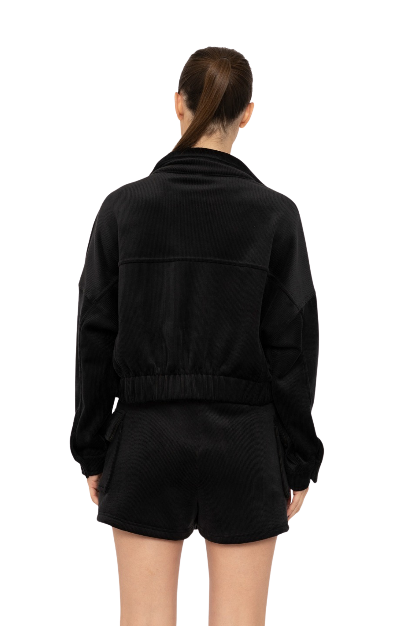 Brushed Corduroy Cropped Jacket with Snap Closure