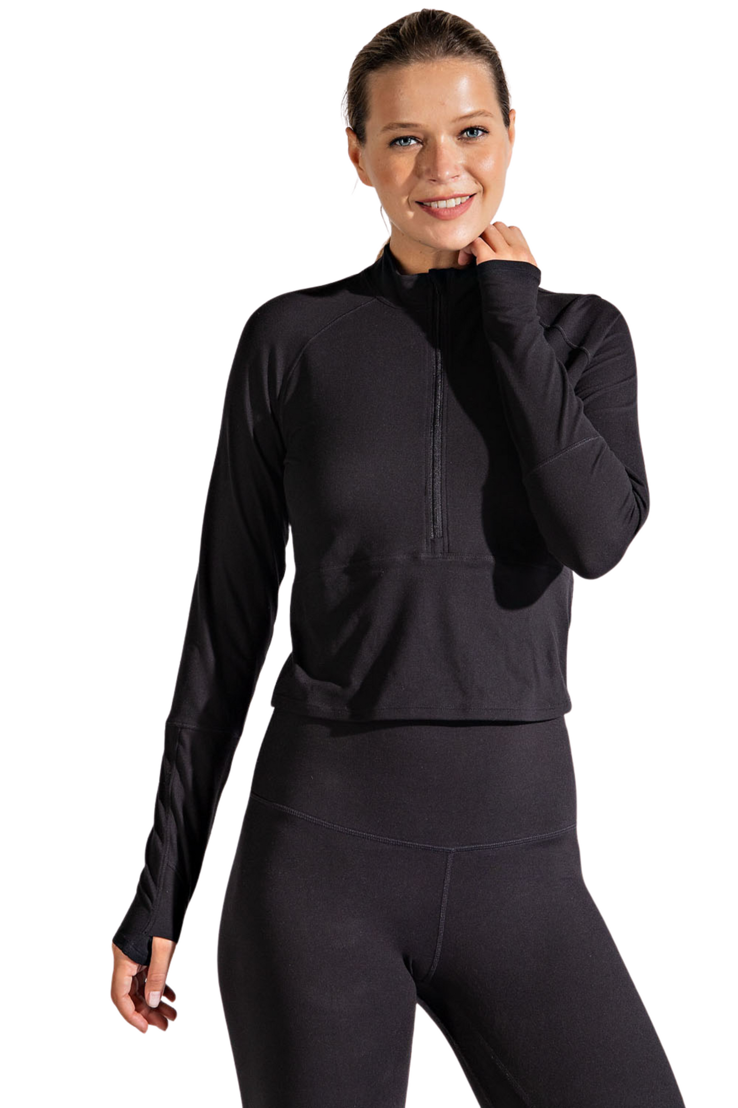Butter Quarter Zip Cropped Long Sleeve Top
