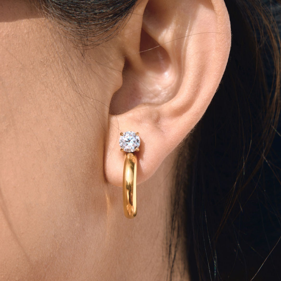 Sestra by Intro Stainless Steel CZ Chunky Hoops
