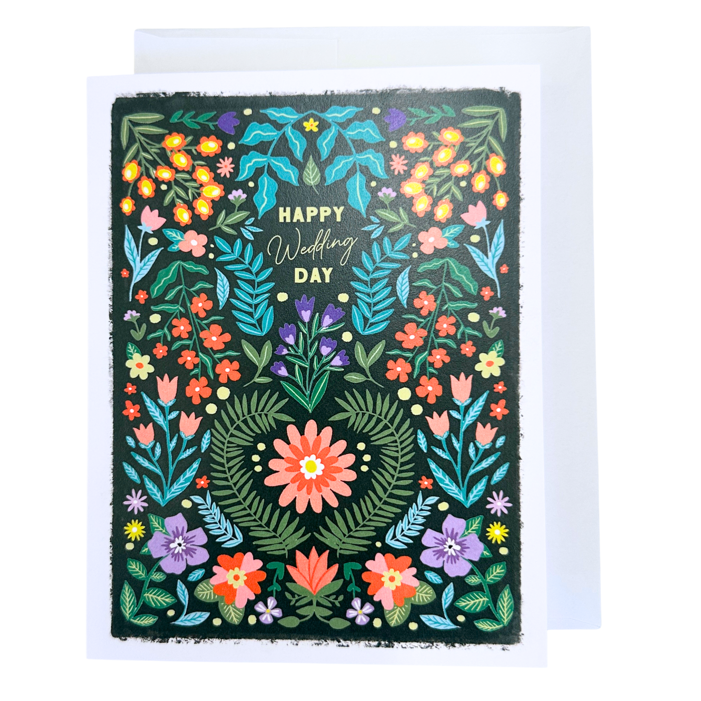 Jewel Tones Floral "Happy Wedding Day" Wedding Card