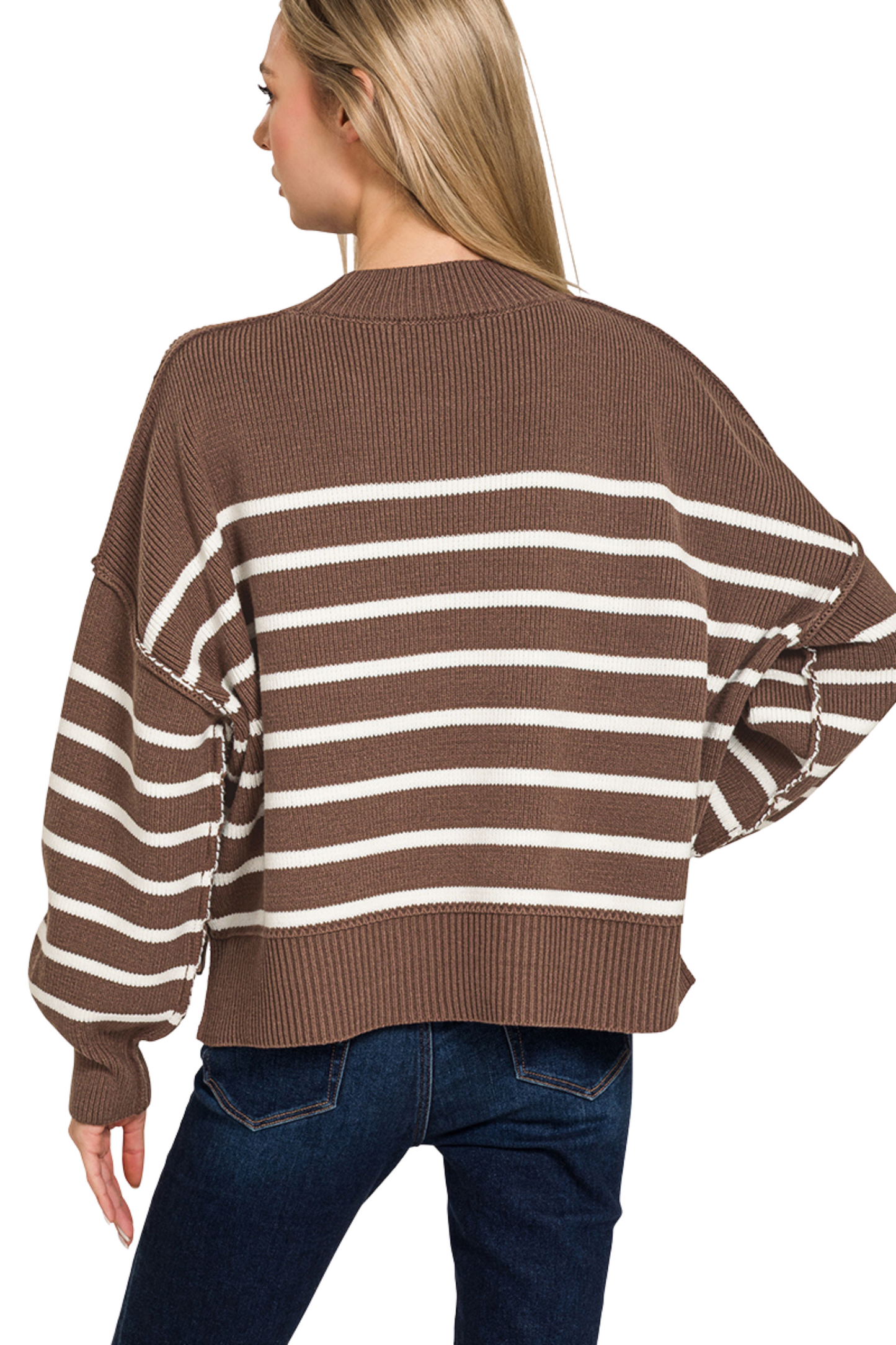 Exposed Seam Striped Knit Sweater