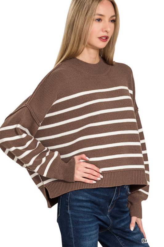 Exposed Seam Striped Knit Sweater