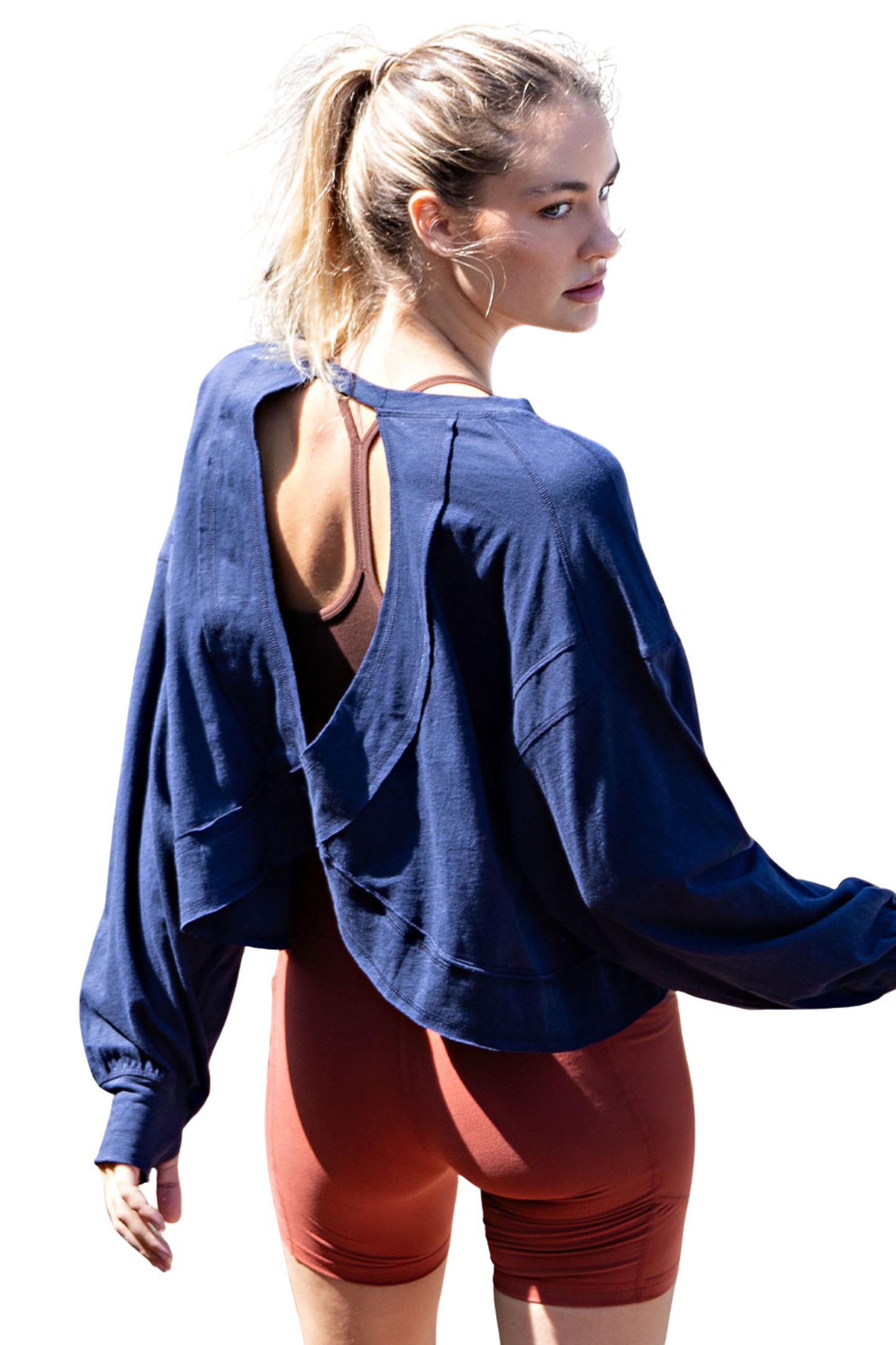 Loose Fit Long Sleeve Top with Open Back