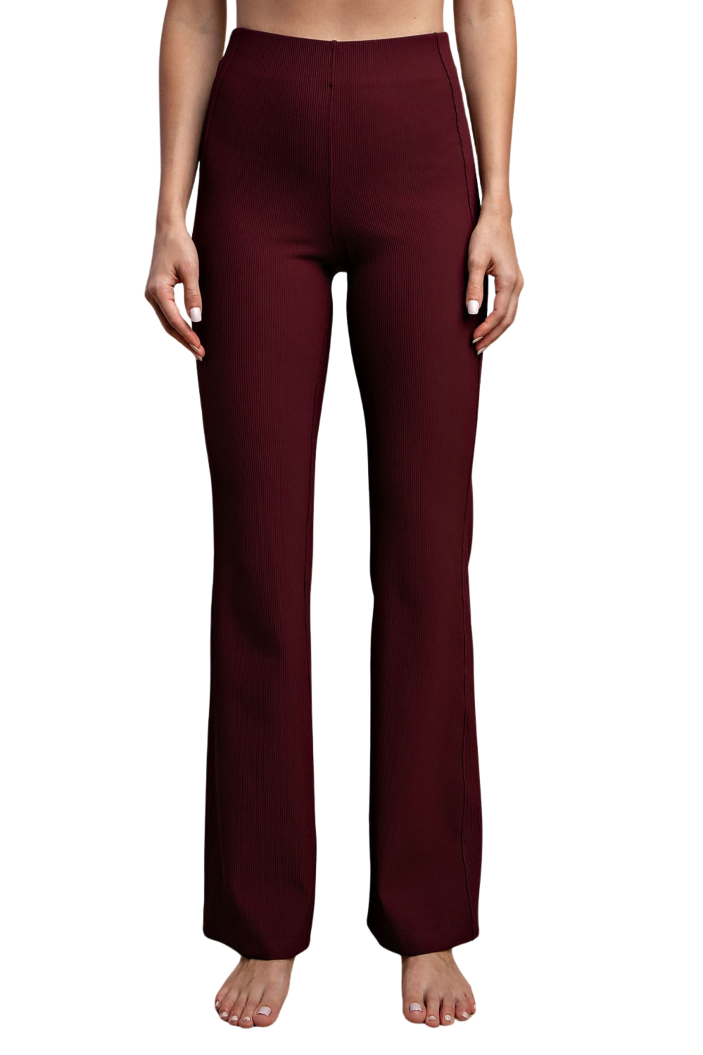 Nylon Rib Flare Stretchy Pants