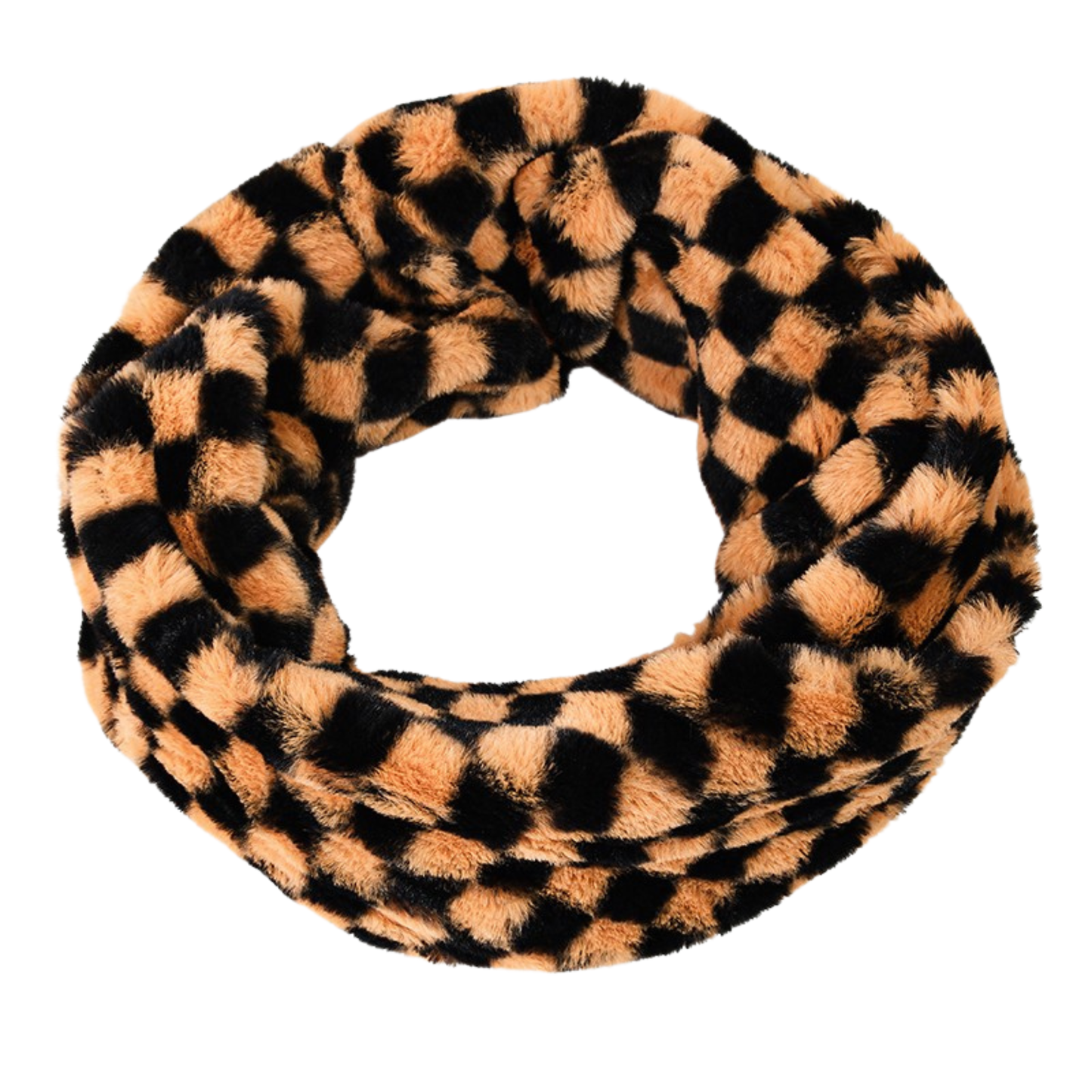 Checker Print Plush Infinity Scarf