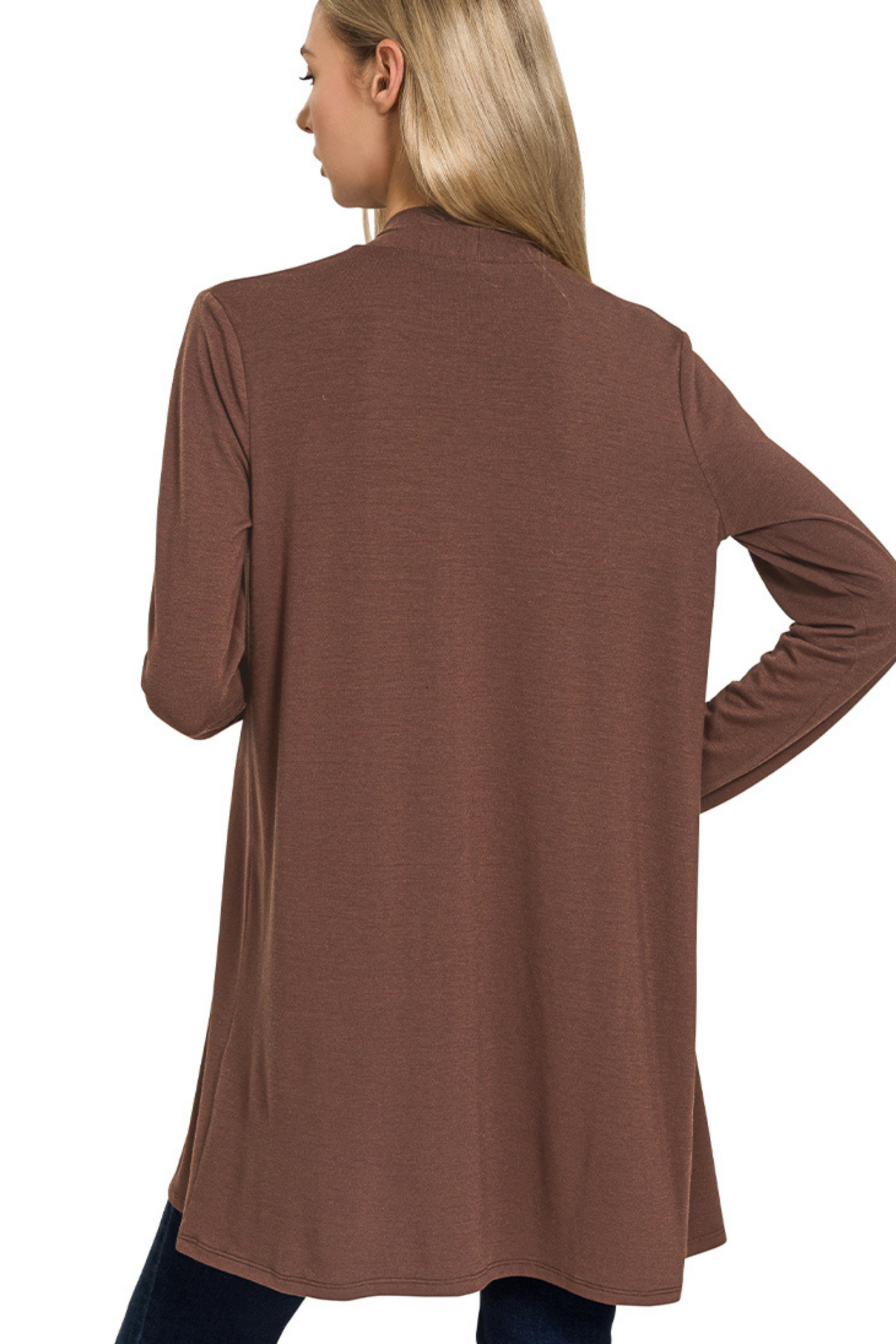 Long Basic Open Cardigan with Slouchy Pockets