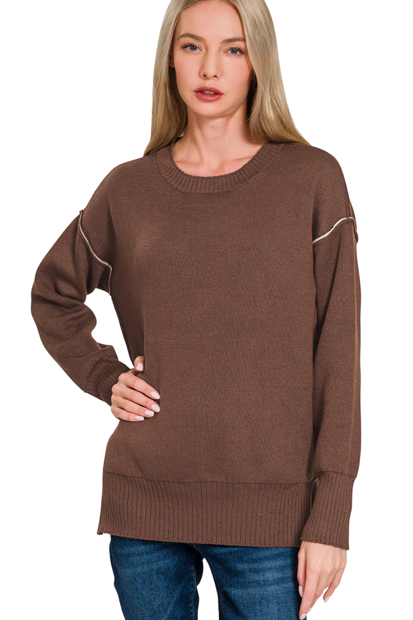 Crew Neck Contrast Trim Sweater