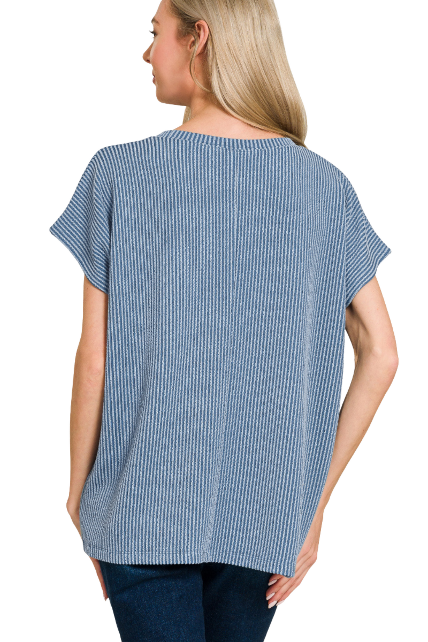 Cord Ribbed Pocket Short Sleeve Top