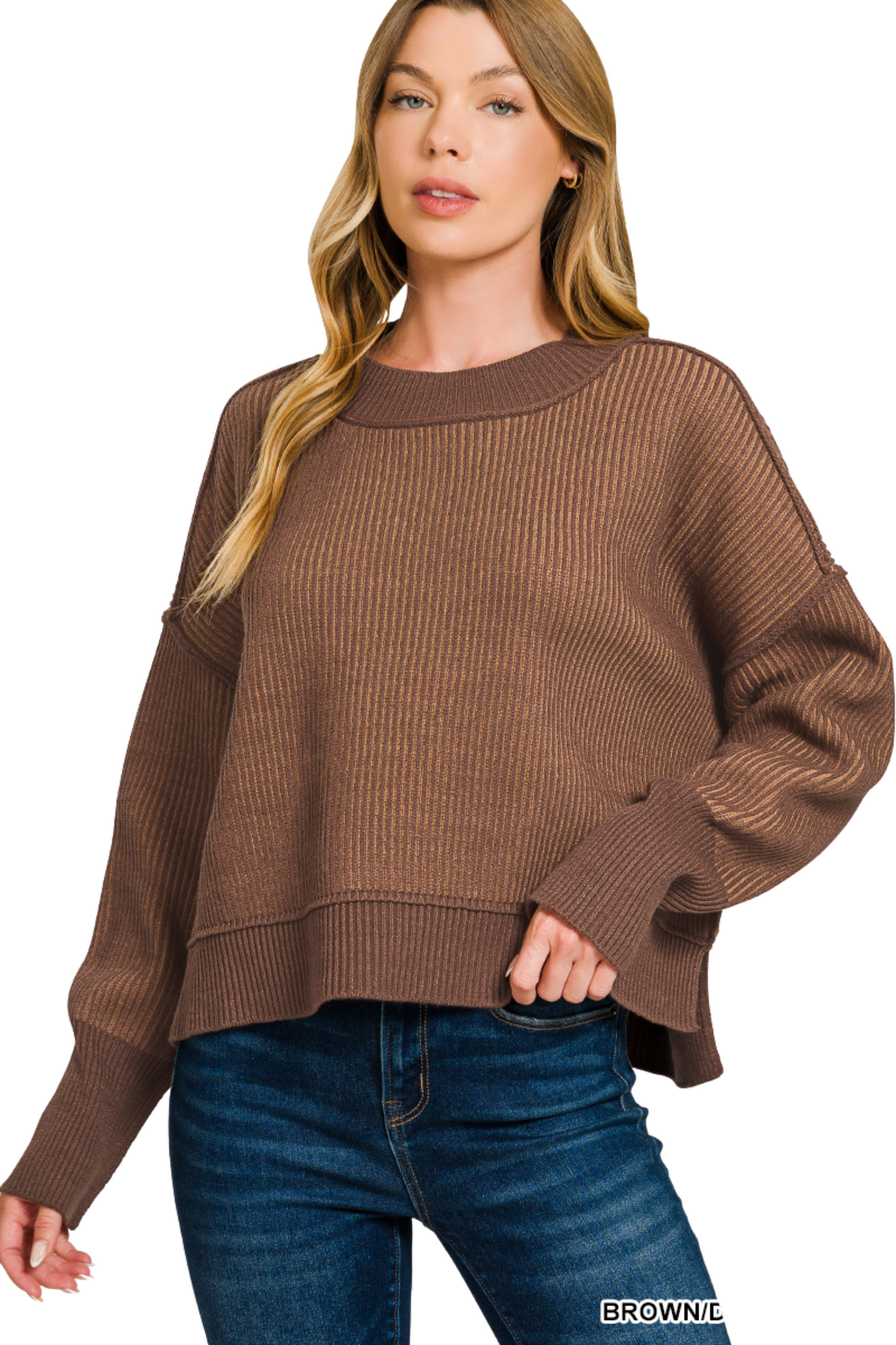 Exposed Seam Two-Tone Knit Sweater