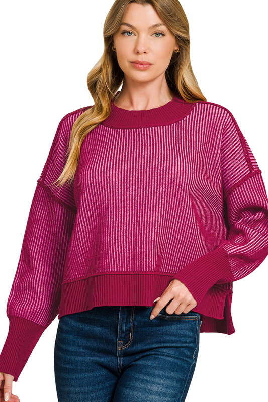 Exposed Seam Two-Tone Knit Sweater