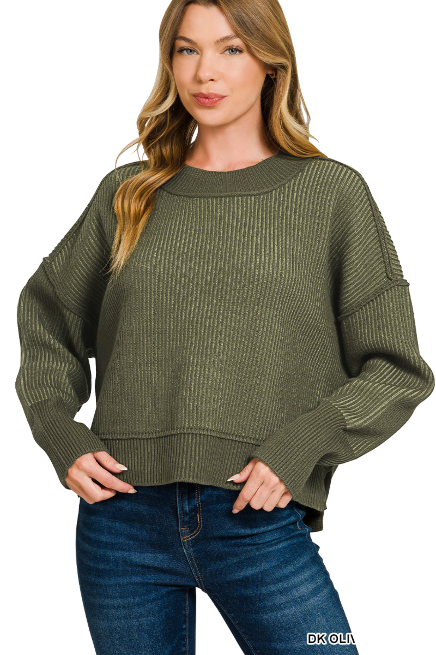 Exposed Seam Two-Tone Knit Sweater