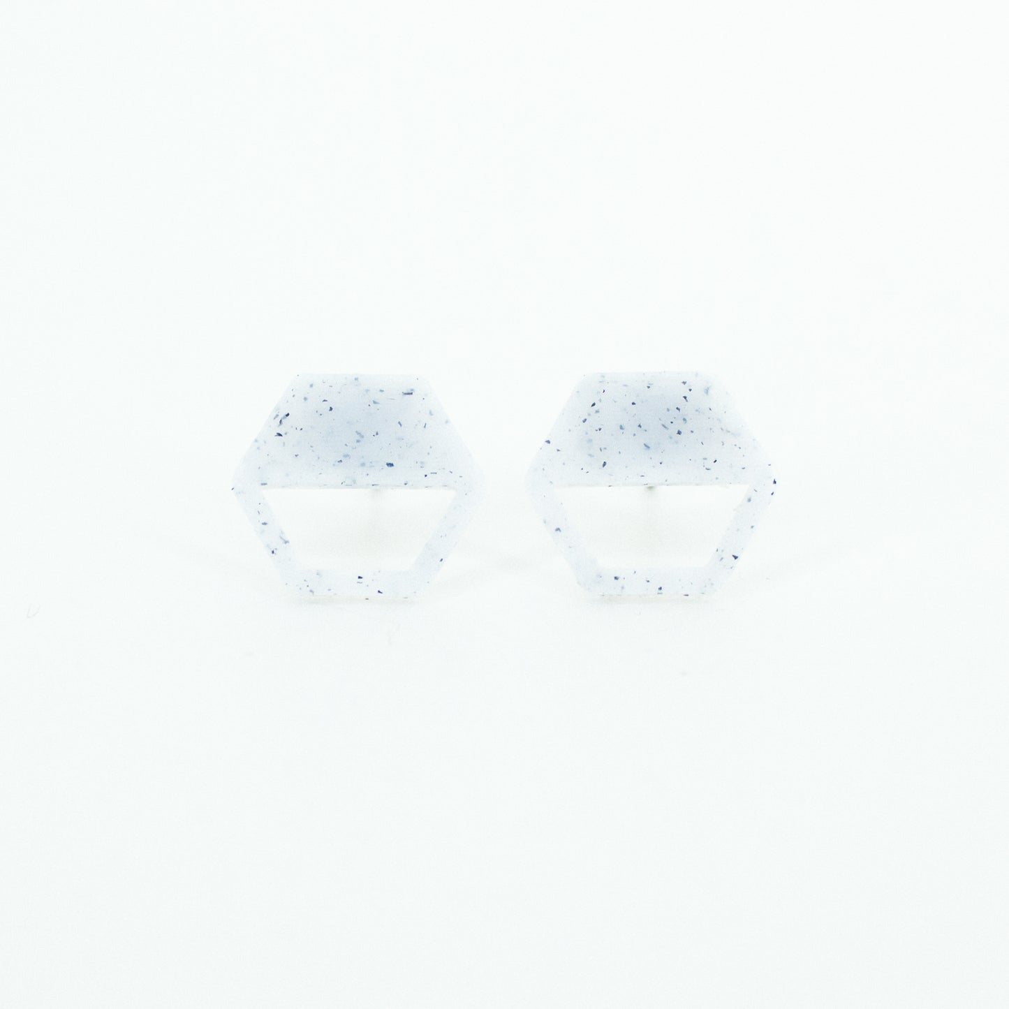 speckled black and white half full hexagon earring