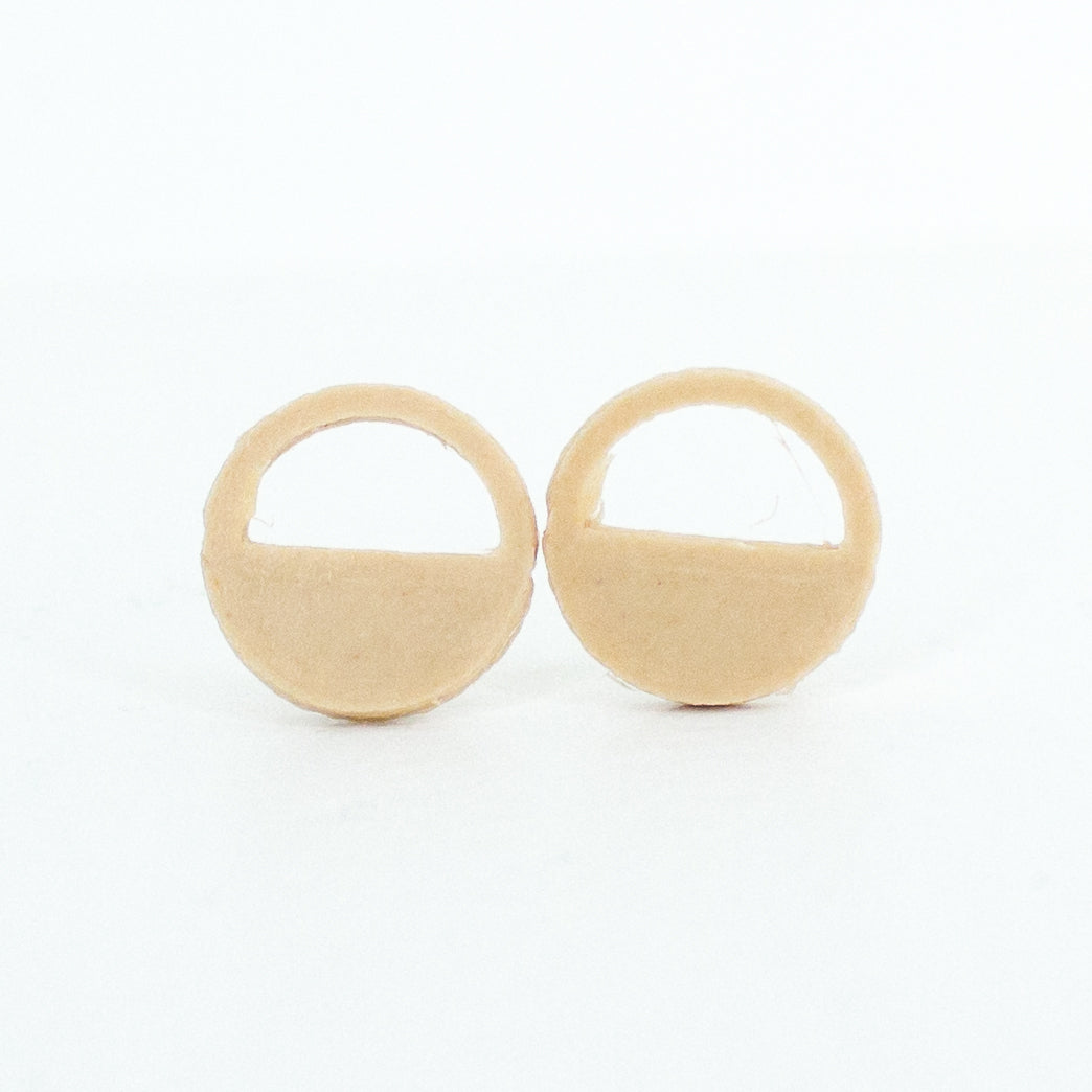 natural half circle stud earrings