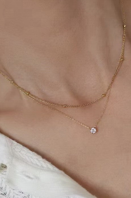 Stainless Steel Crystal Pendant Layered Necklace