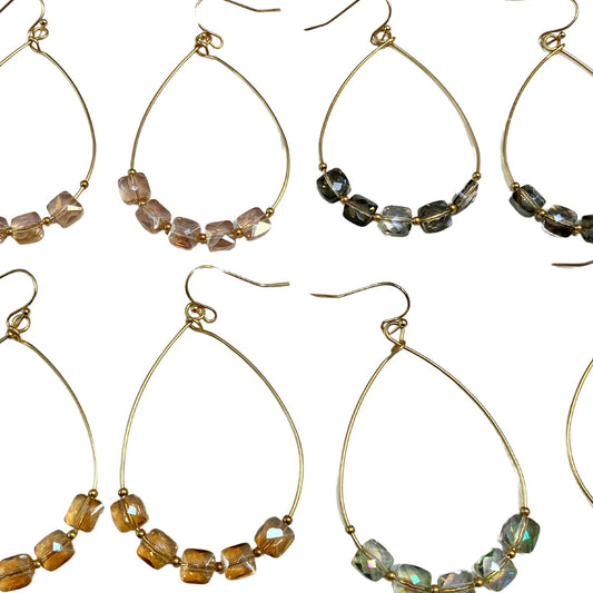 Square Glass Beads on Teardrop Wire Earrings