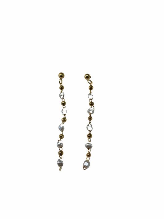 14K Gold Dipped Pearl & Gold Chain Stud Earrings