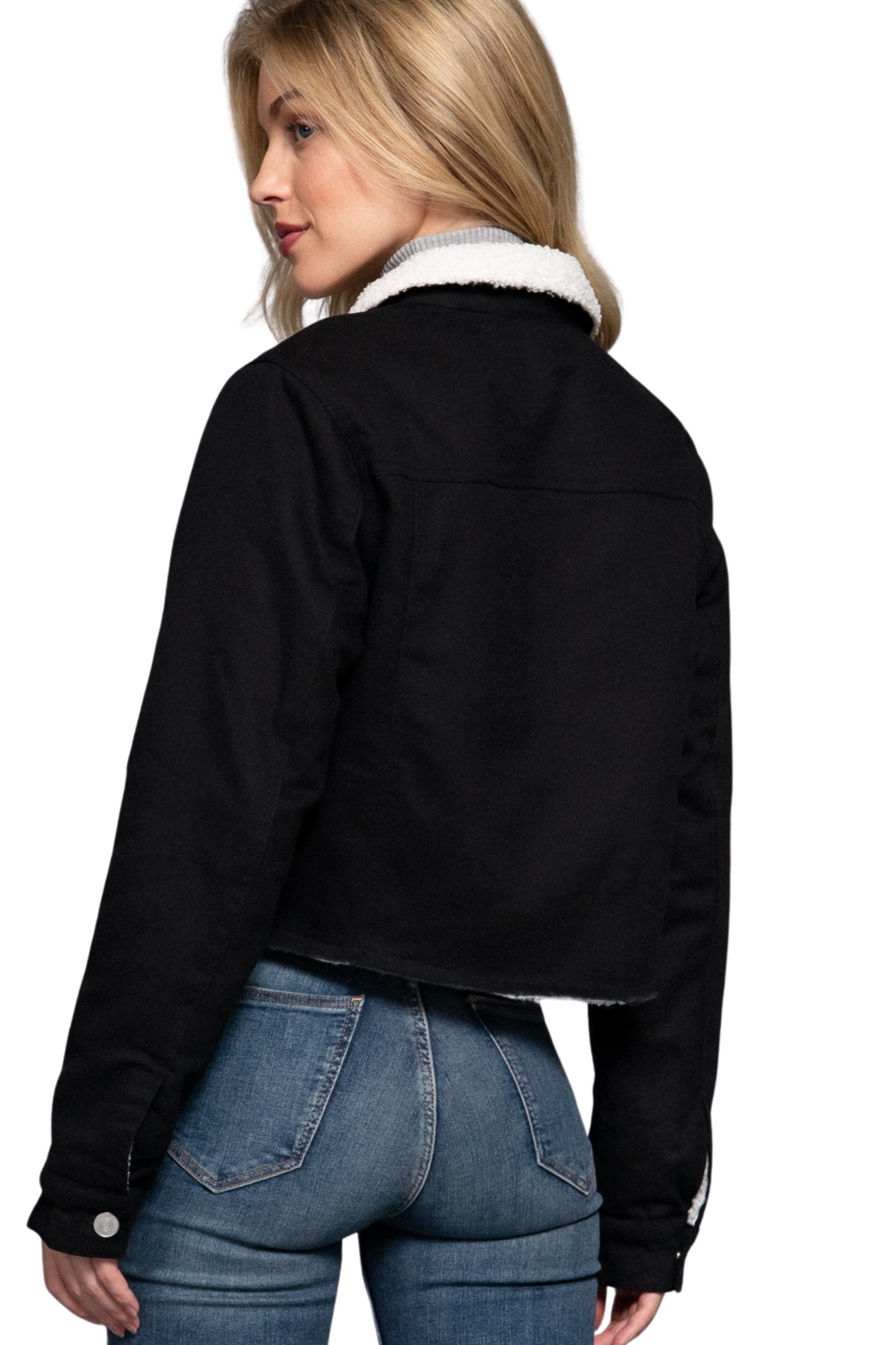 Sherpa Lined Cropped Twill Jacket