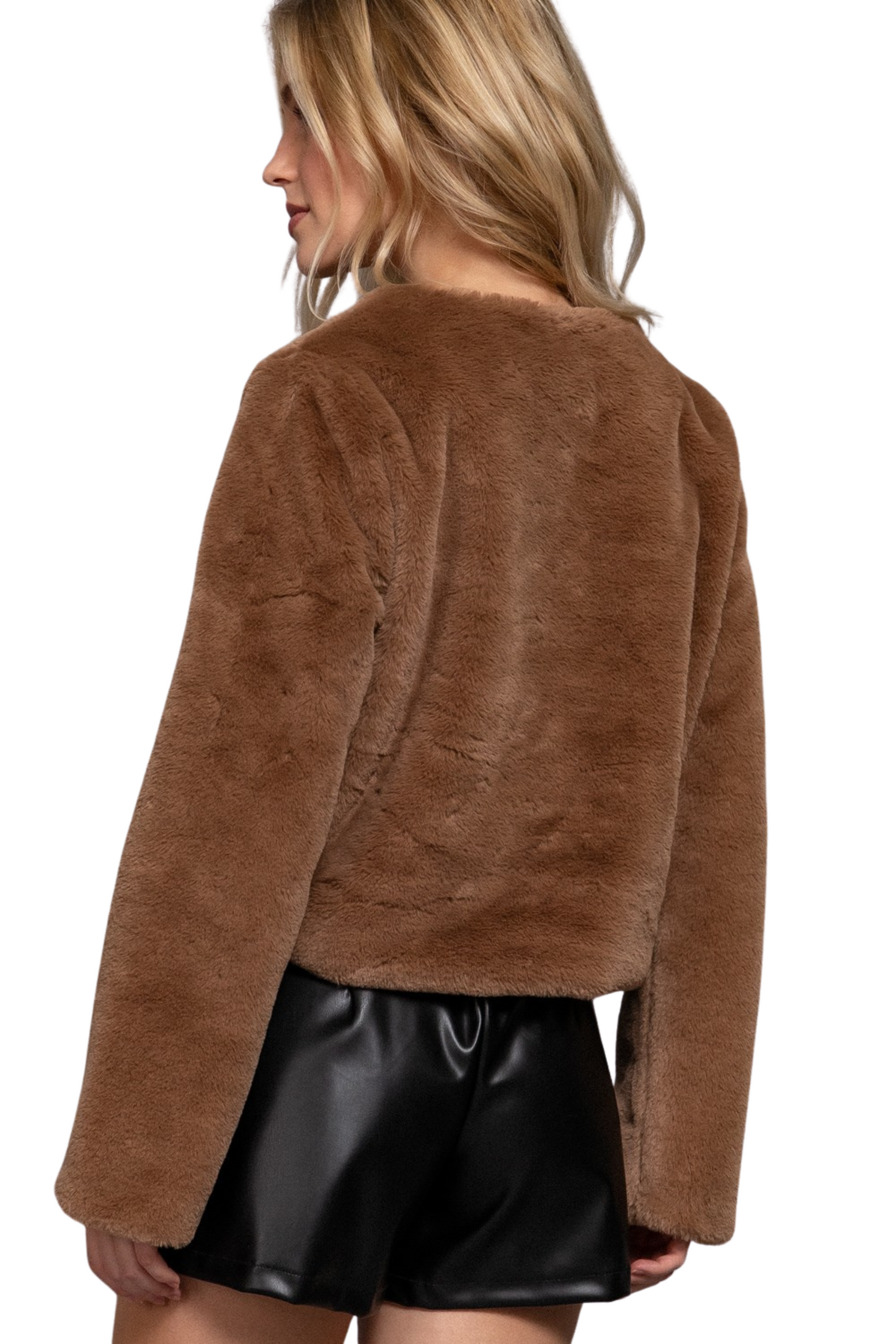 Faux Fur Collarless Cropped Jacket