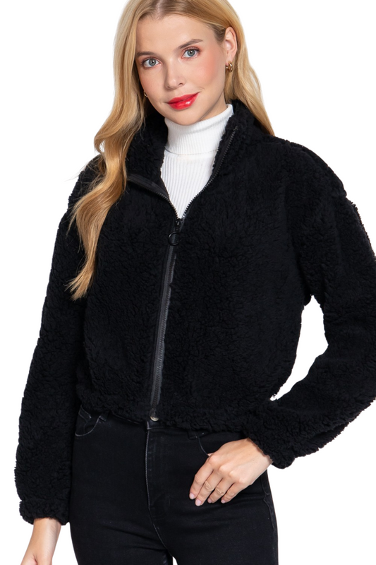 Sherpa High Neck Zip Up Jacket