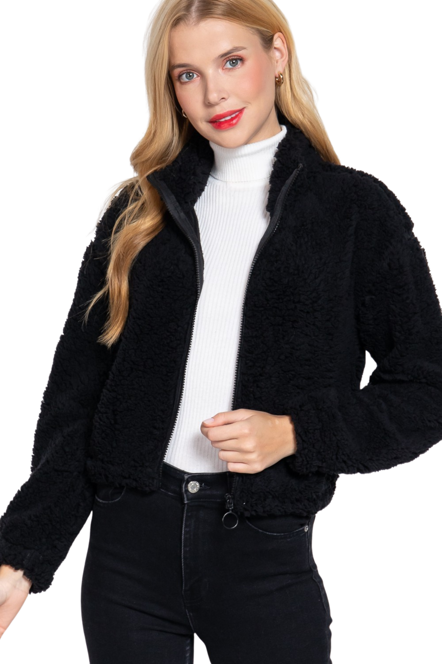 Sherpa High Neck Zip Up Jacket