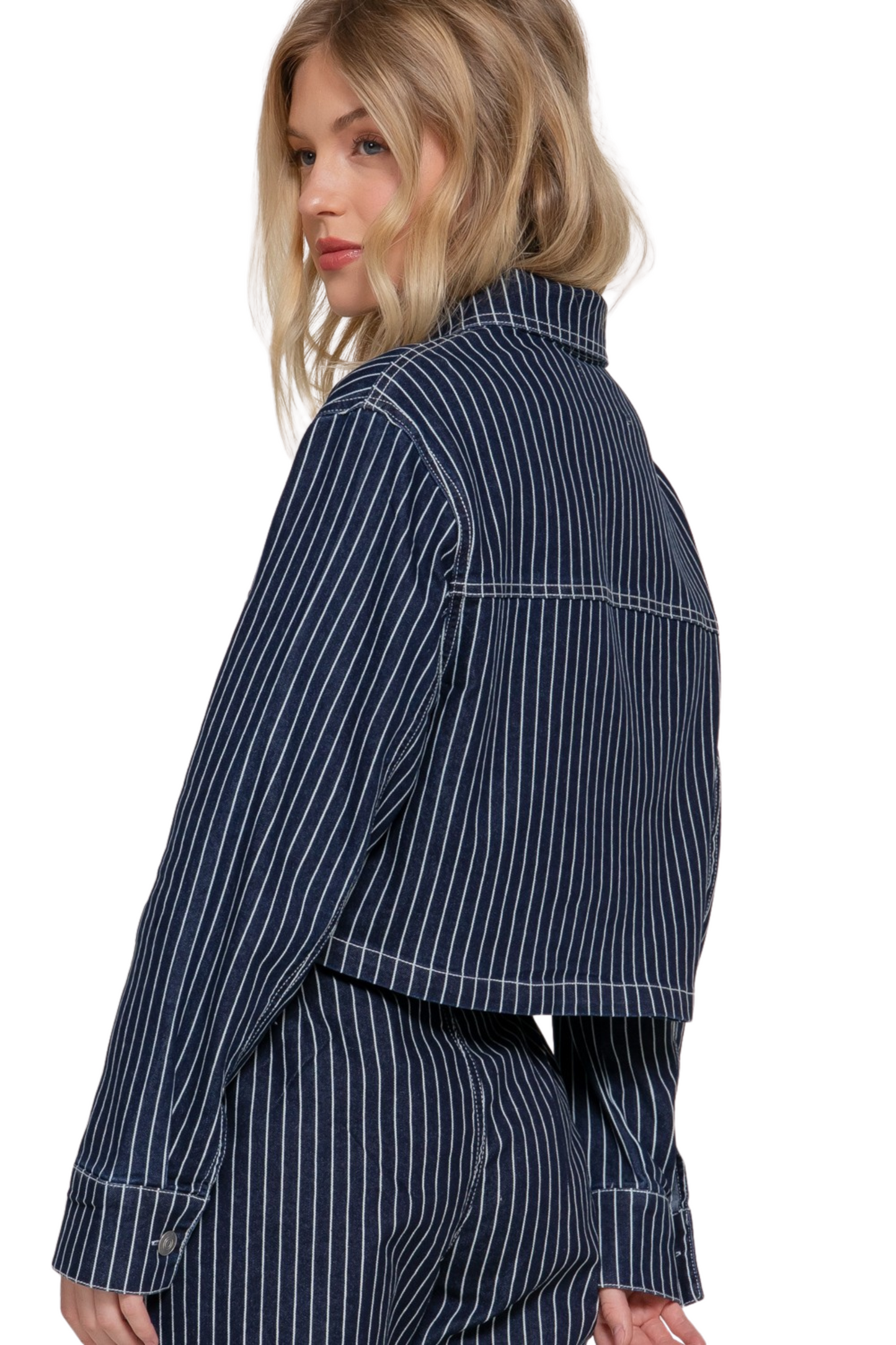 Vertical Striped Collar Short Jacket
