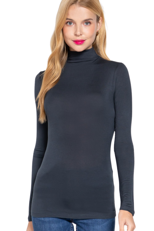 Fitted & Stretchy Mock Neck Long Sleeve Top